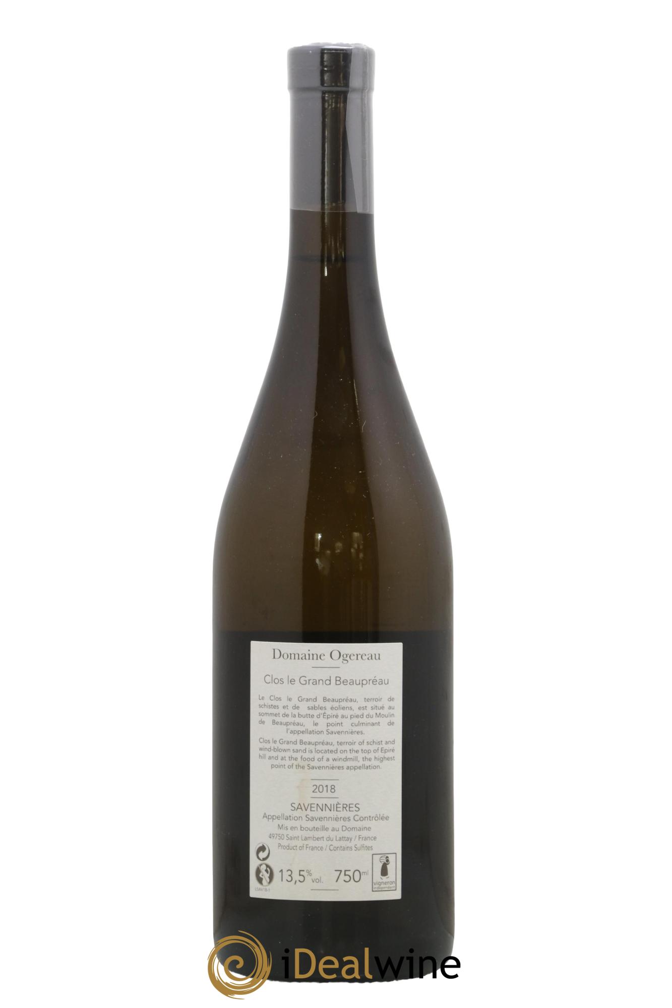 Savennières Clos le Grand Beaupréau Domaine Ogereau 2018 - Lot de 1 bouteille - 1