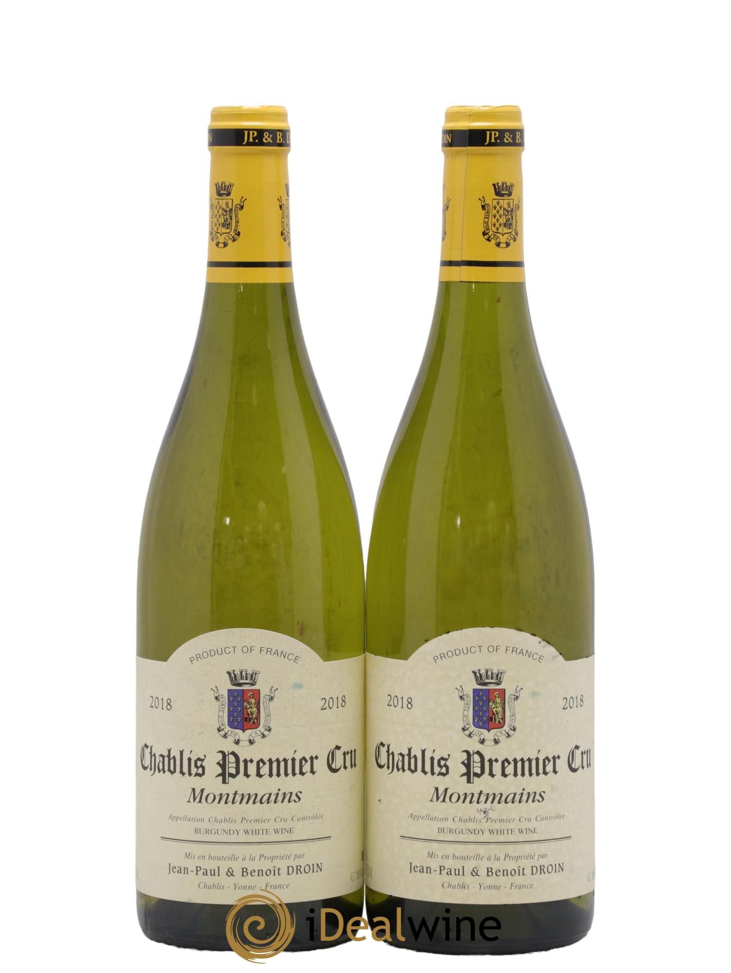 Chablis 1er Cru Montmains Jean-Paul & Benoît Droin (Domaine) 2018 - Lotto di 2 bottiglie - 0