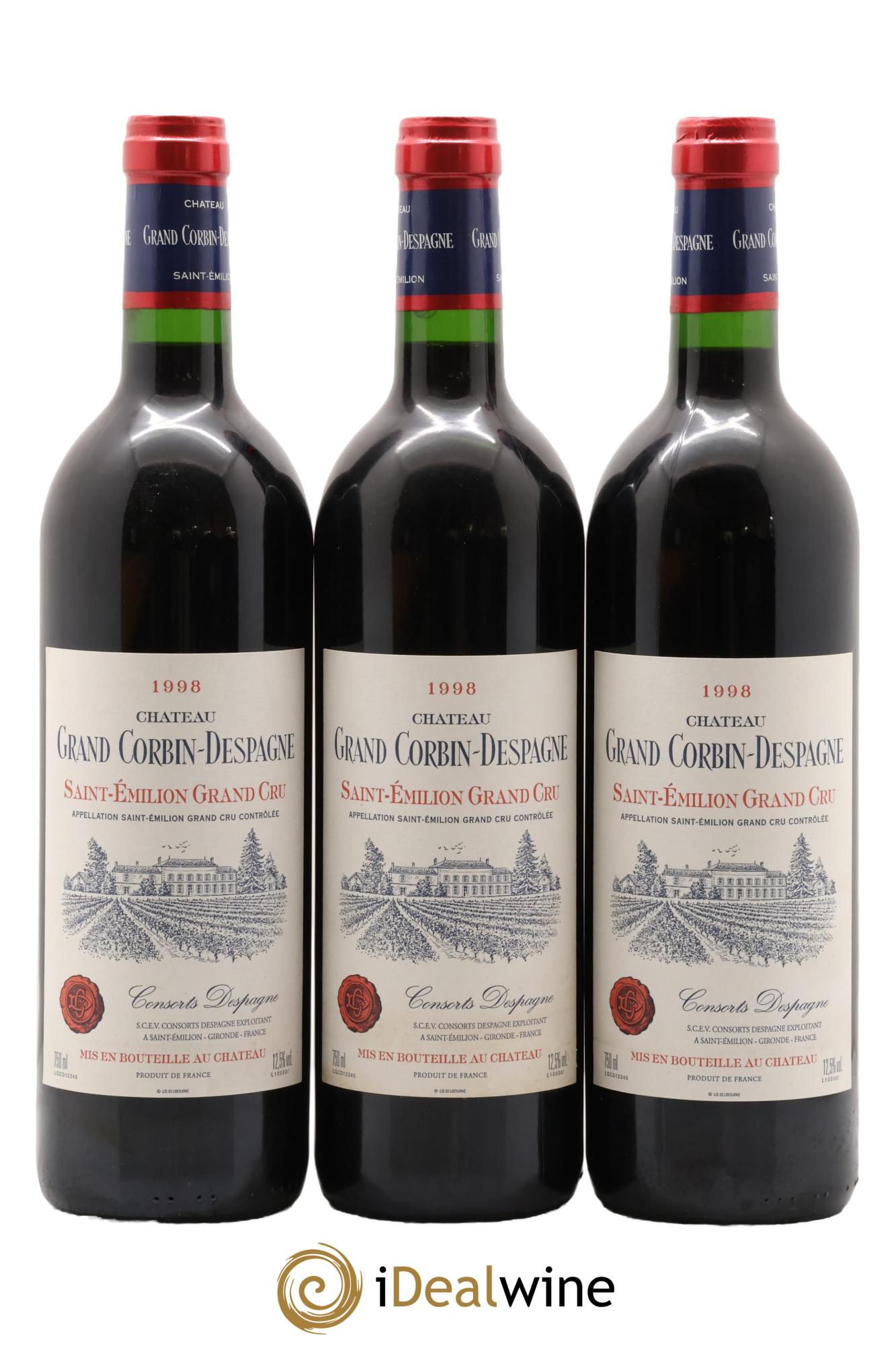 Château Grand Corbin Despagne Grand Cru Classé 1998 - Lotto di 3 bottiglie - 0