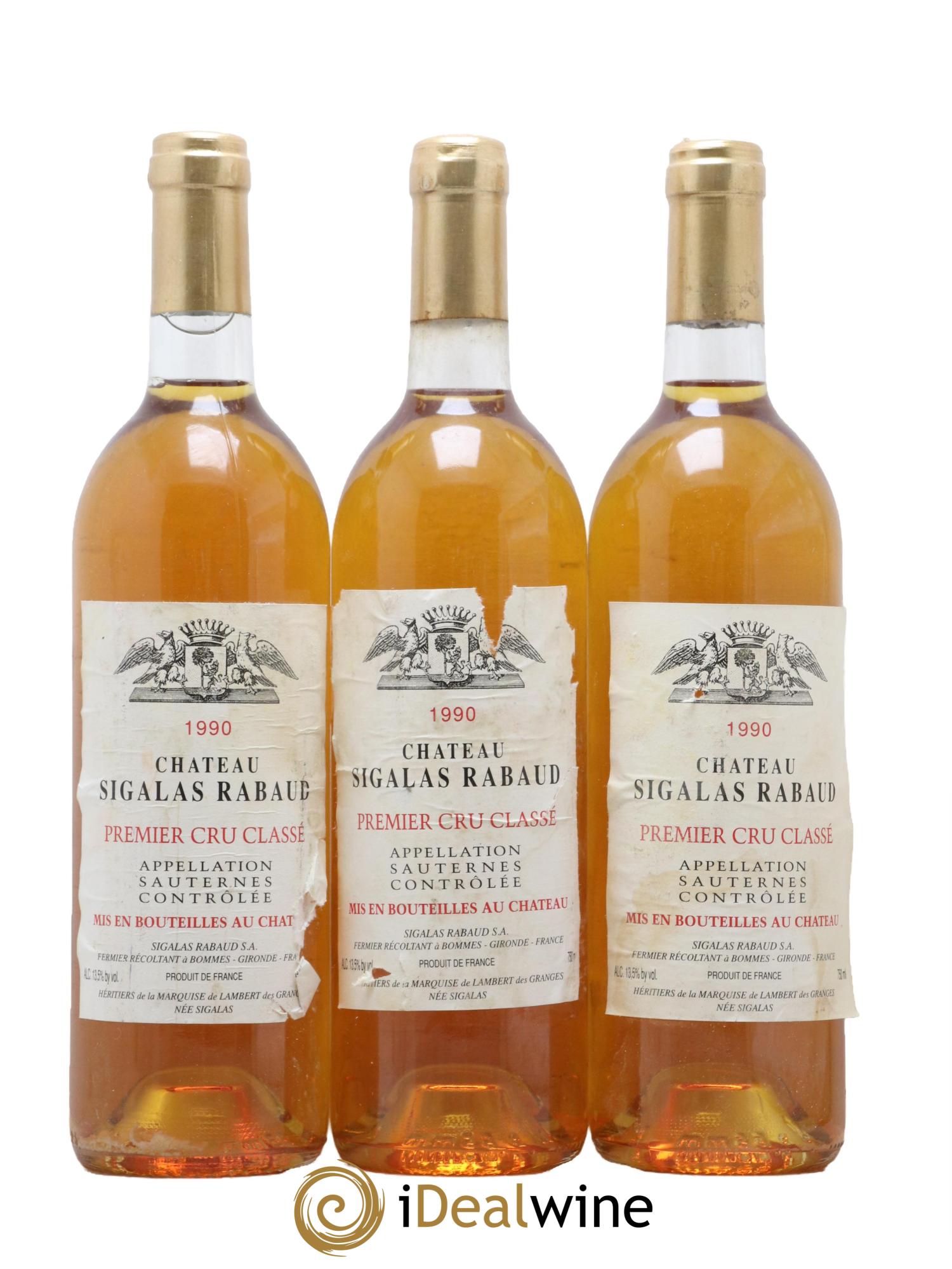 Château Sigalas Rabaud 1er Grand Cru Classé 1990 - Lotto di 3 bottiglie - 0