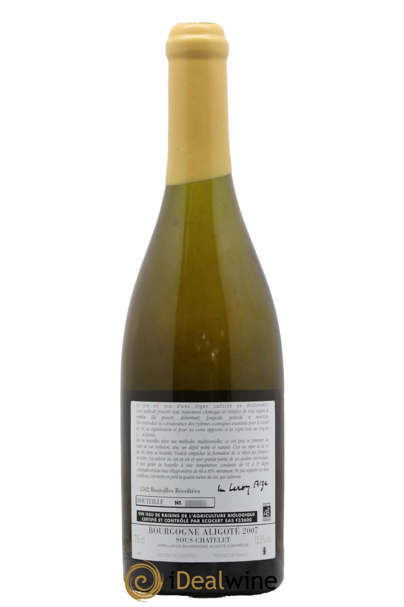 Bourgogne Aligoté Sous Chatelet d'Auvenay (Domaine) 2007 - Lotto di 1 bottiglia - 1