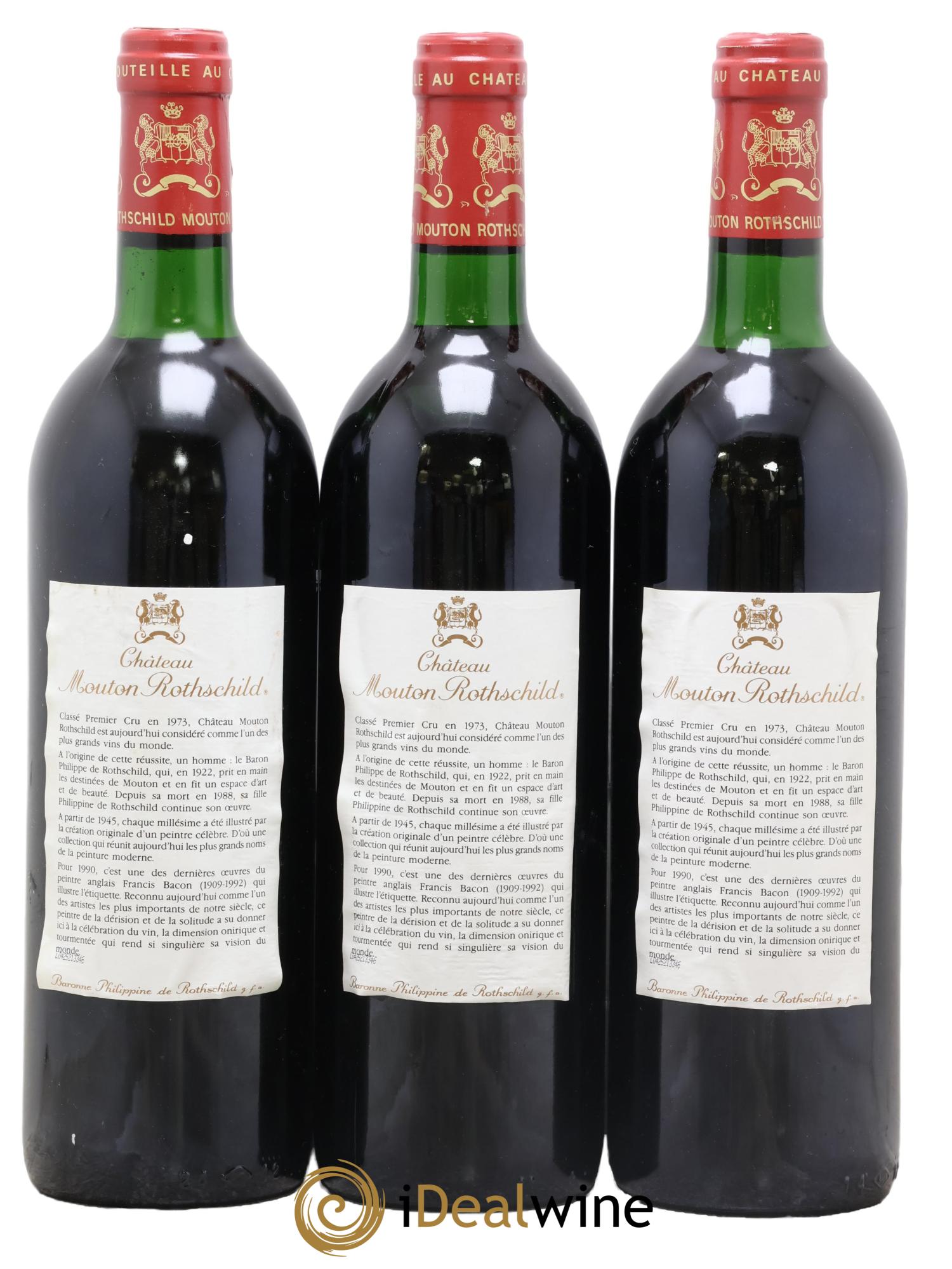 Château Mouton Rothschild 1er Grand Cru Classé 1990 - Lot de 3 bouteilles - 1