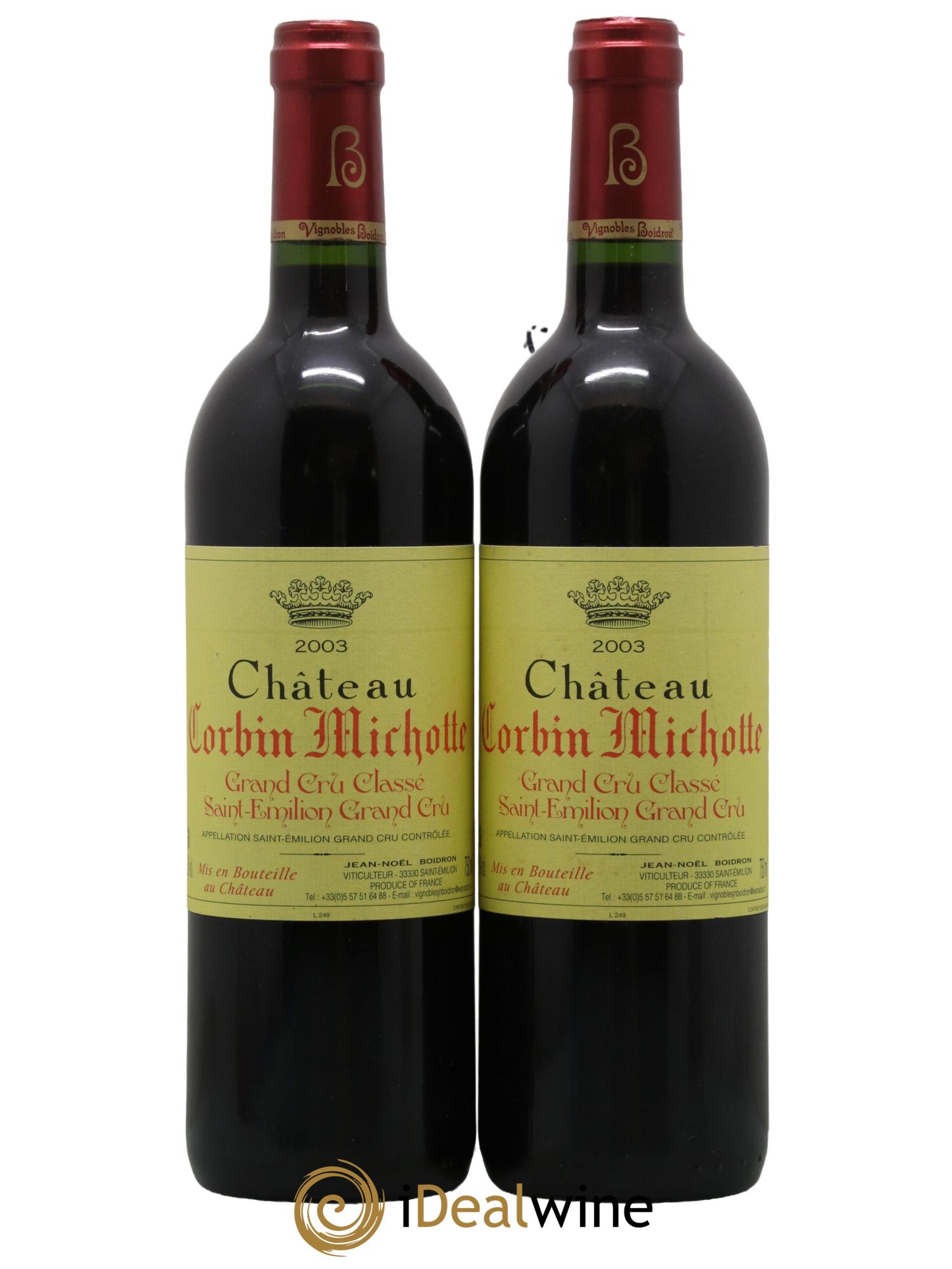 Château Corbin Michotte Grand Cru Classé 2003 - Lot de 2 bouteilles - 0