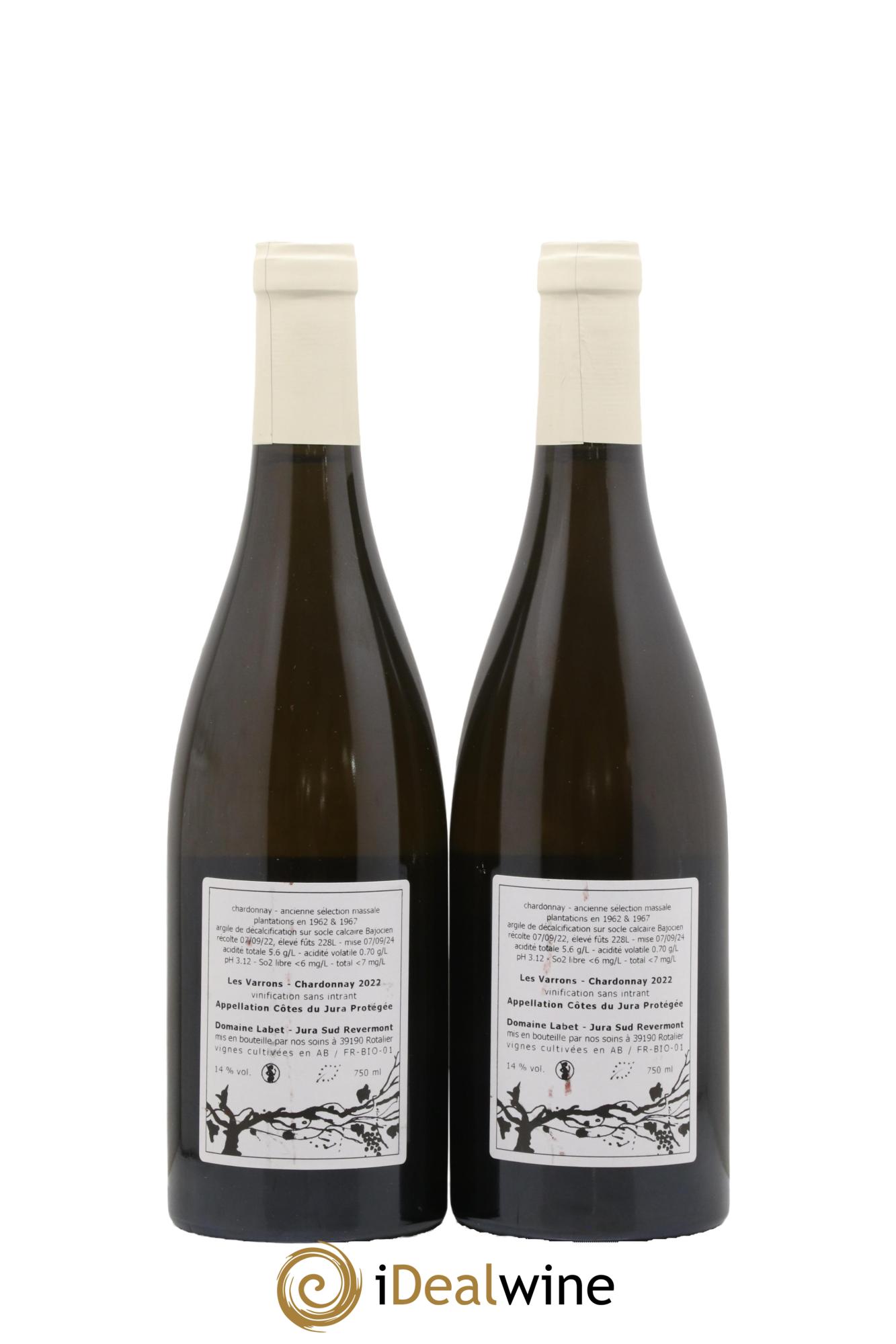 Côtes du Jura Chardonnay Les Varrons Romain - Julien - Charline Labet 2022 - Lot de 2 bouteilles - 1
