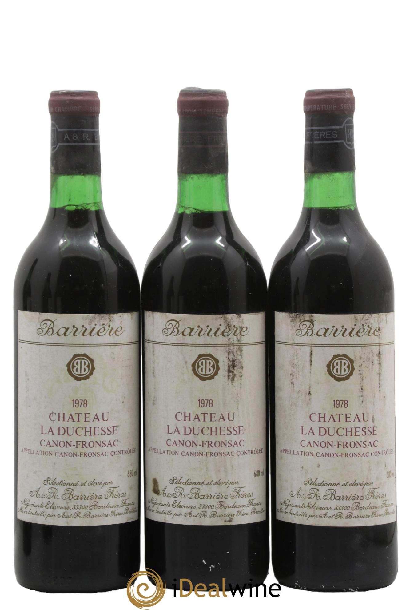 Canon-Fronsac Château La Duchesse A et R Barrière Frères 1978 - Lot de 3 bouteilles - 0