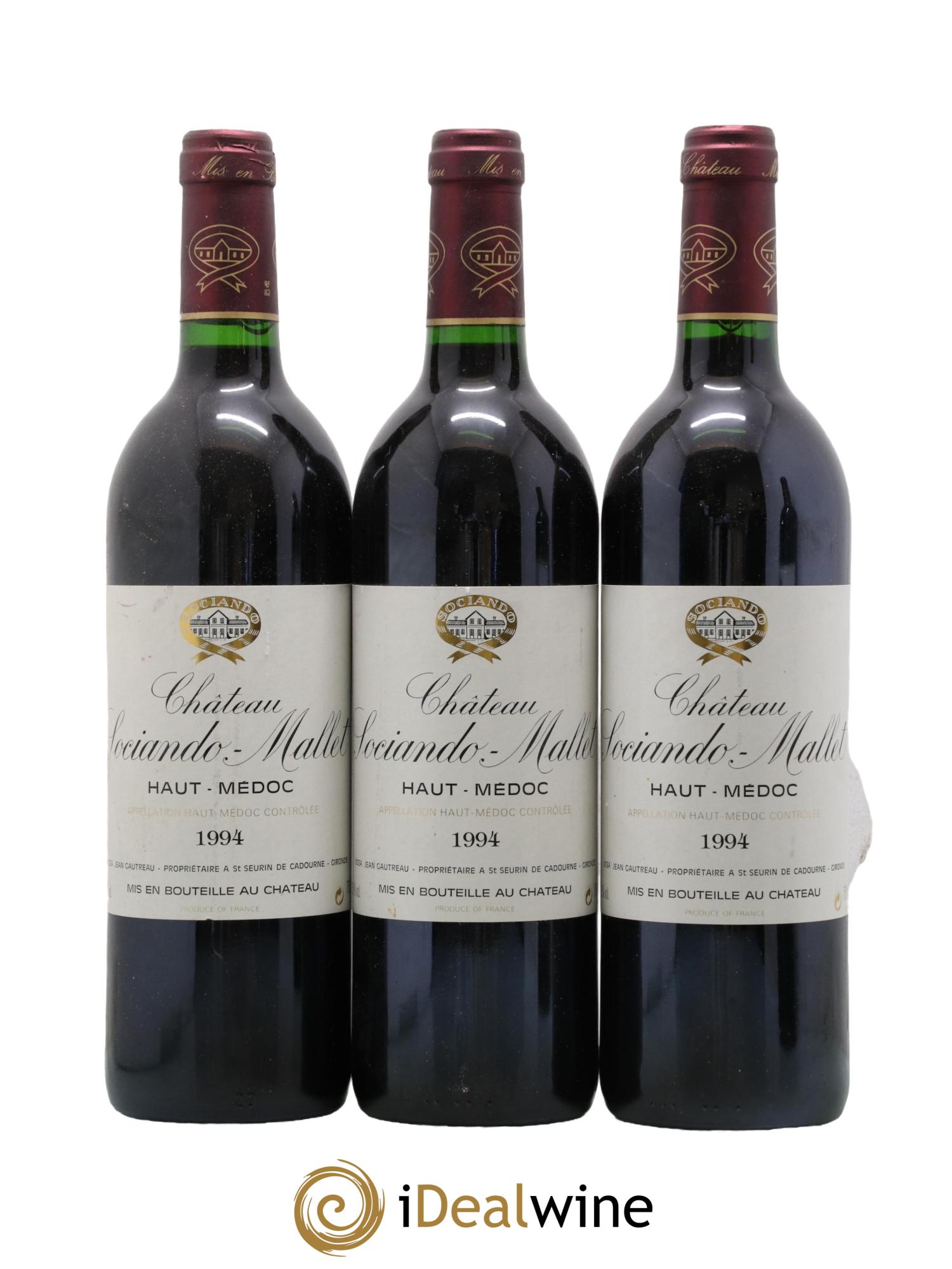 Château Sociando Mallet 1994 - Lotto di 3 bottiglie - 0