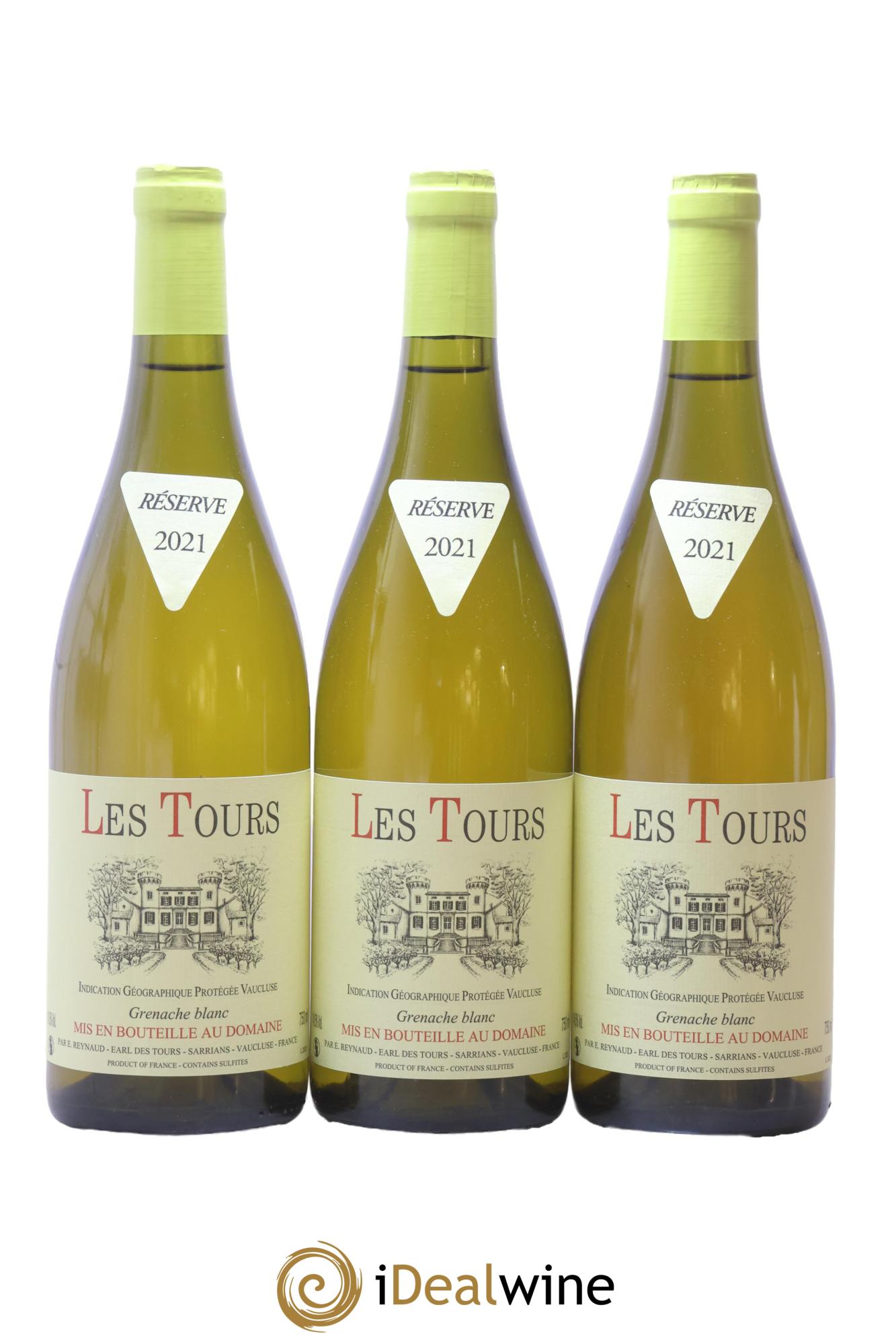 IGP Vaucluse (Vin de Pays de Vaucluse) Les Tours Grenache Blanc Emmanuel Reynaud 2021 - Lot of 3 bottles - 0