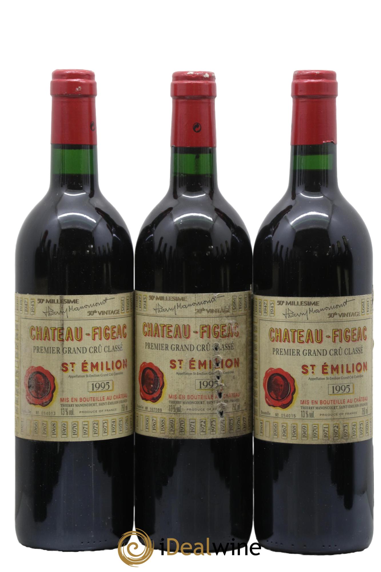 Château Figeac 1er Grand Cru Classé A 1995 - Lot of 3 bottles - 0