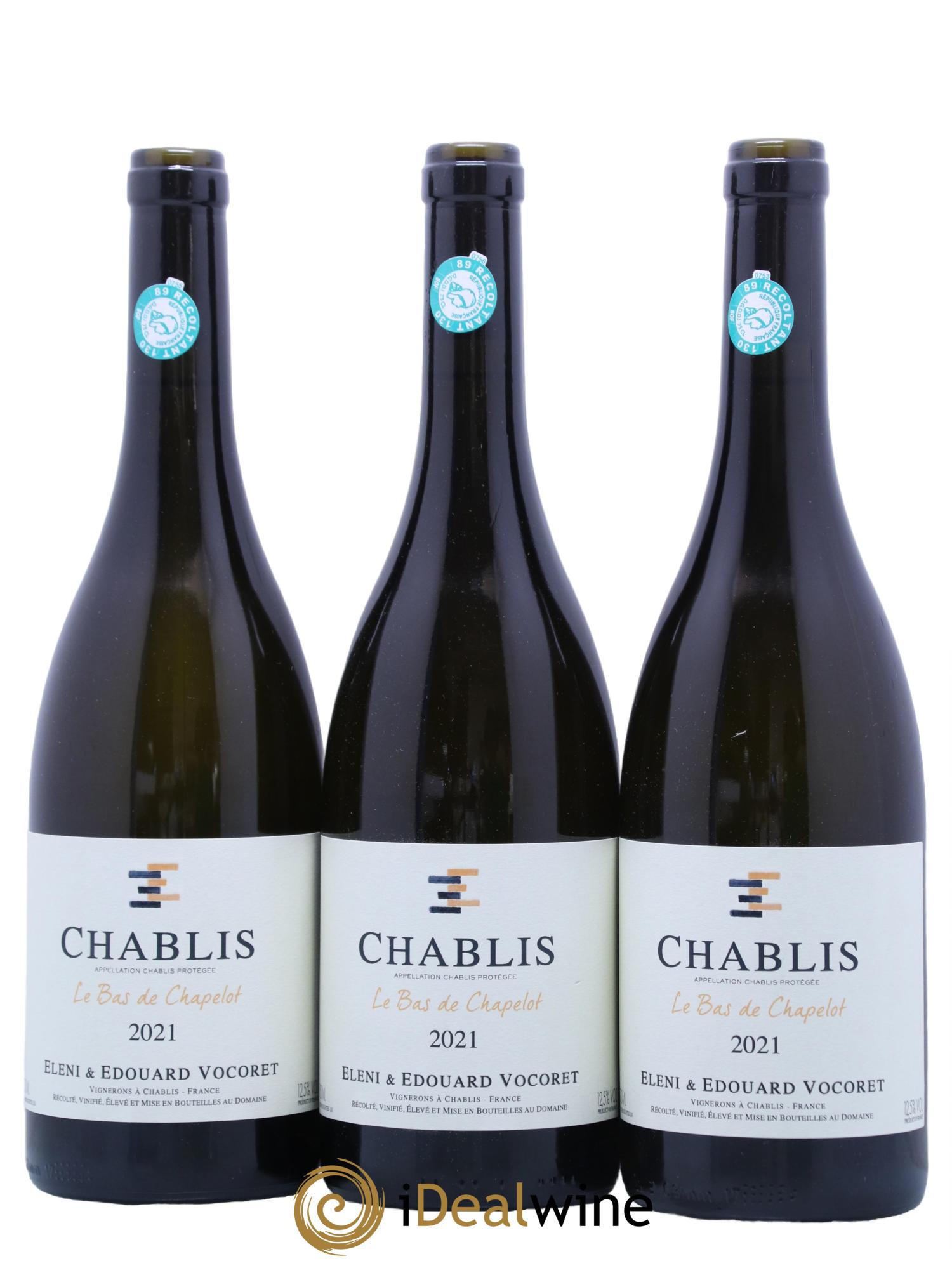 Chablis Le Bas Chapelot Eleni et Edouard Vocoret 2021 - Lot de 3 bouteilles - 0