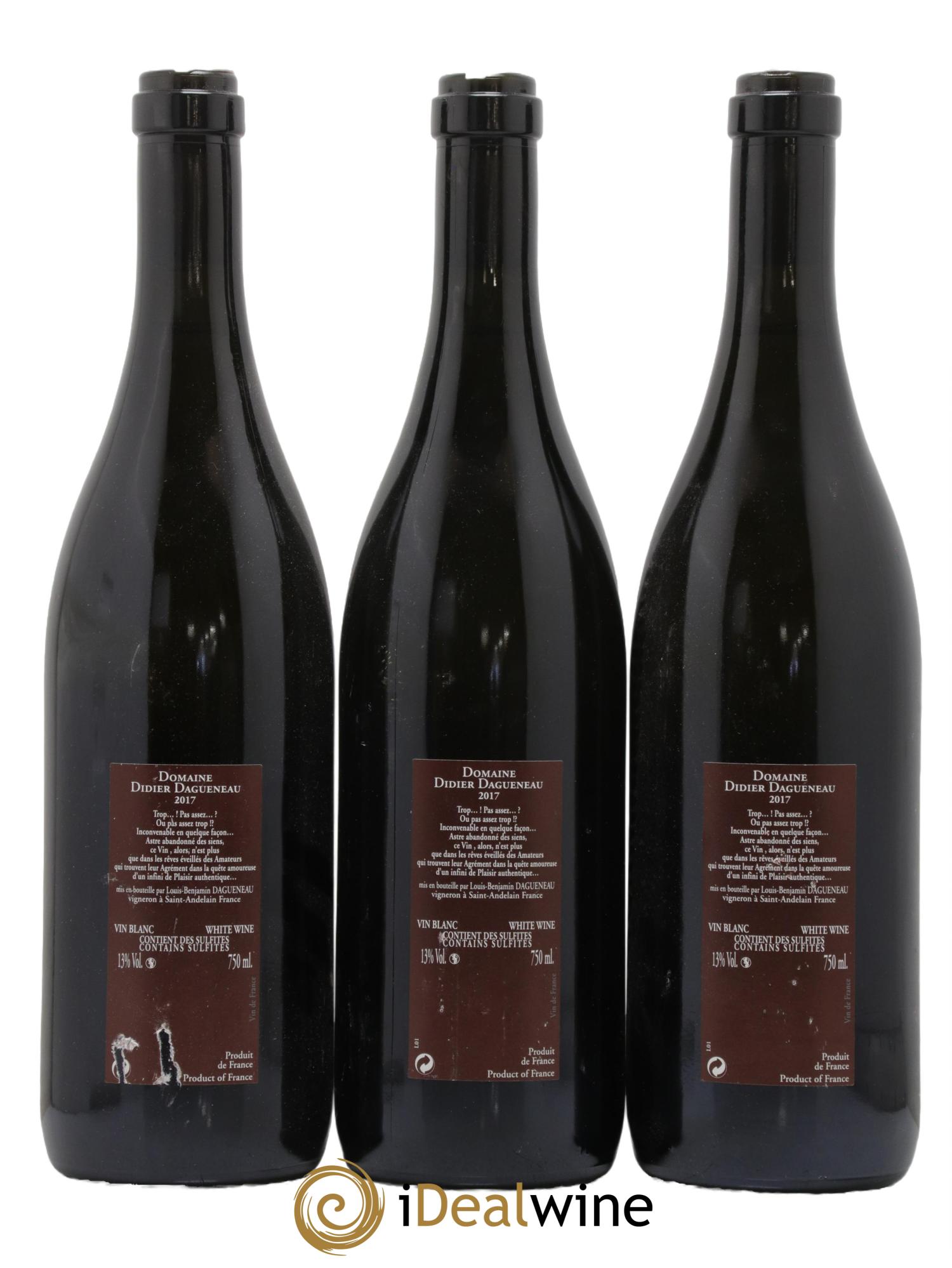 Vin de France (anciennement Pouilly-Fumé) Pur Sang Dagueneau (Domaine Didier - Louis-Benjamin) 2017 - Posten von 3 Flaschen - 1