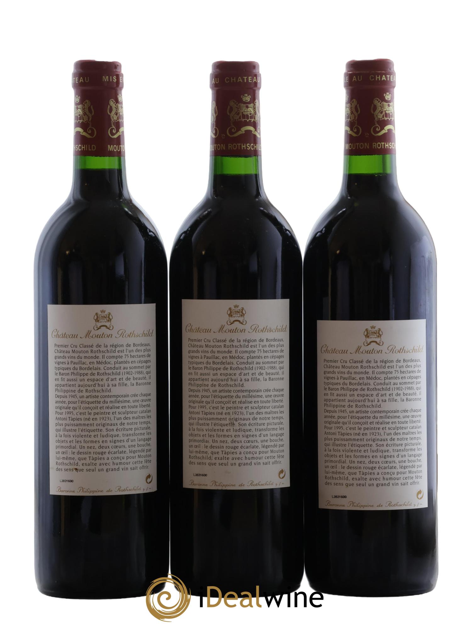 Château Mouton Rothschild 1er Grand Cru Classé 1995 - Lot de 3 bouteilles - 1