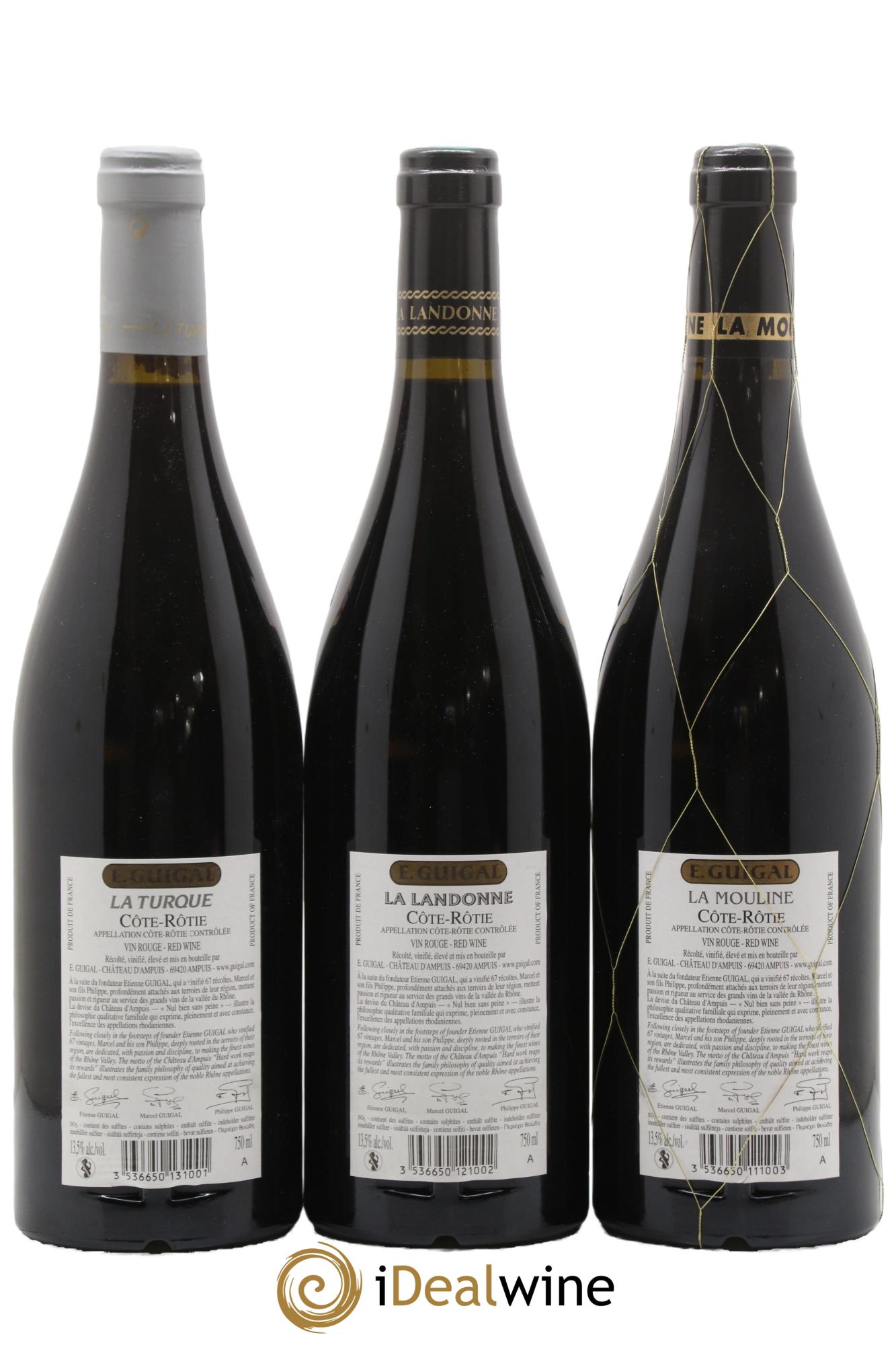 Côte-Rôtie Guigal Trilogie La Turque - La Landonne - La Mouline 2012 - Lot of 3 bottles - 1