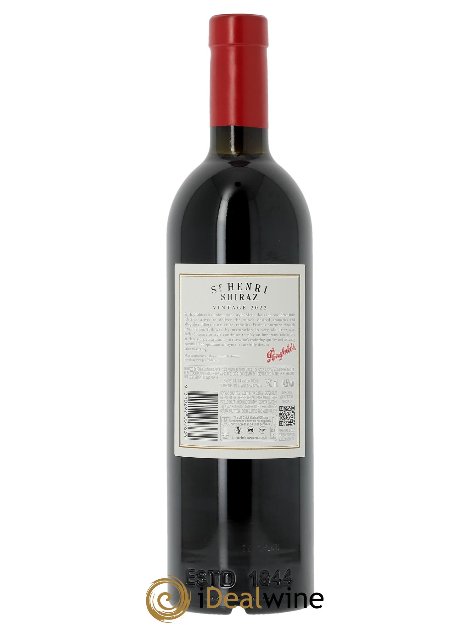 South Australia Penfolds Wines Saint Henri Shiraz (CBO à partir de 6 bts) 2022 - Lot de 1 bouteille - 1