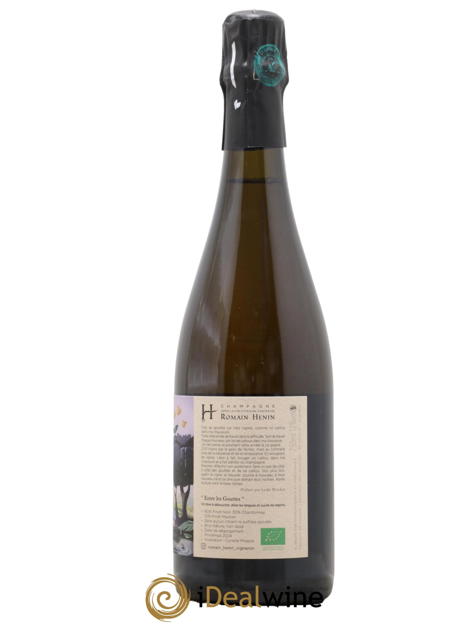 Champagne Brut Nature Entre Les Gouttes Romain Henin - Lot de 1 bouteille - 1