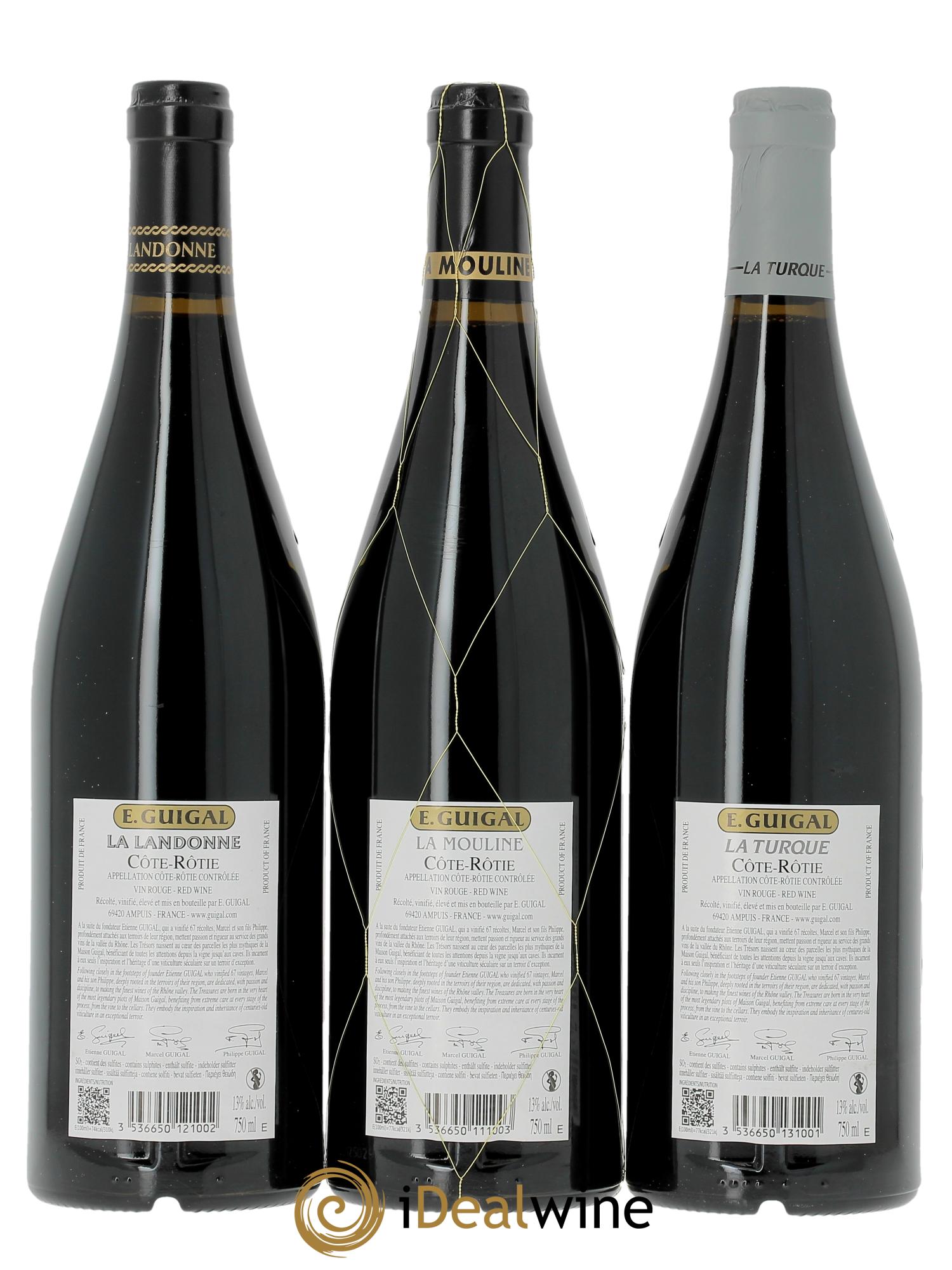 Côte-Rôtie Guigal Trilogie La Turque - La Landonne - La Mouline (Cassetta in legno a partire da 3 bt) 2021 - Lotto di 3 bottiglie - 2