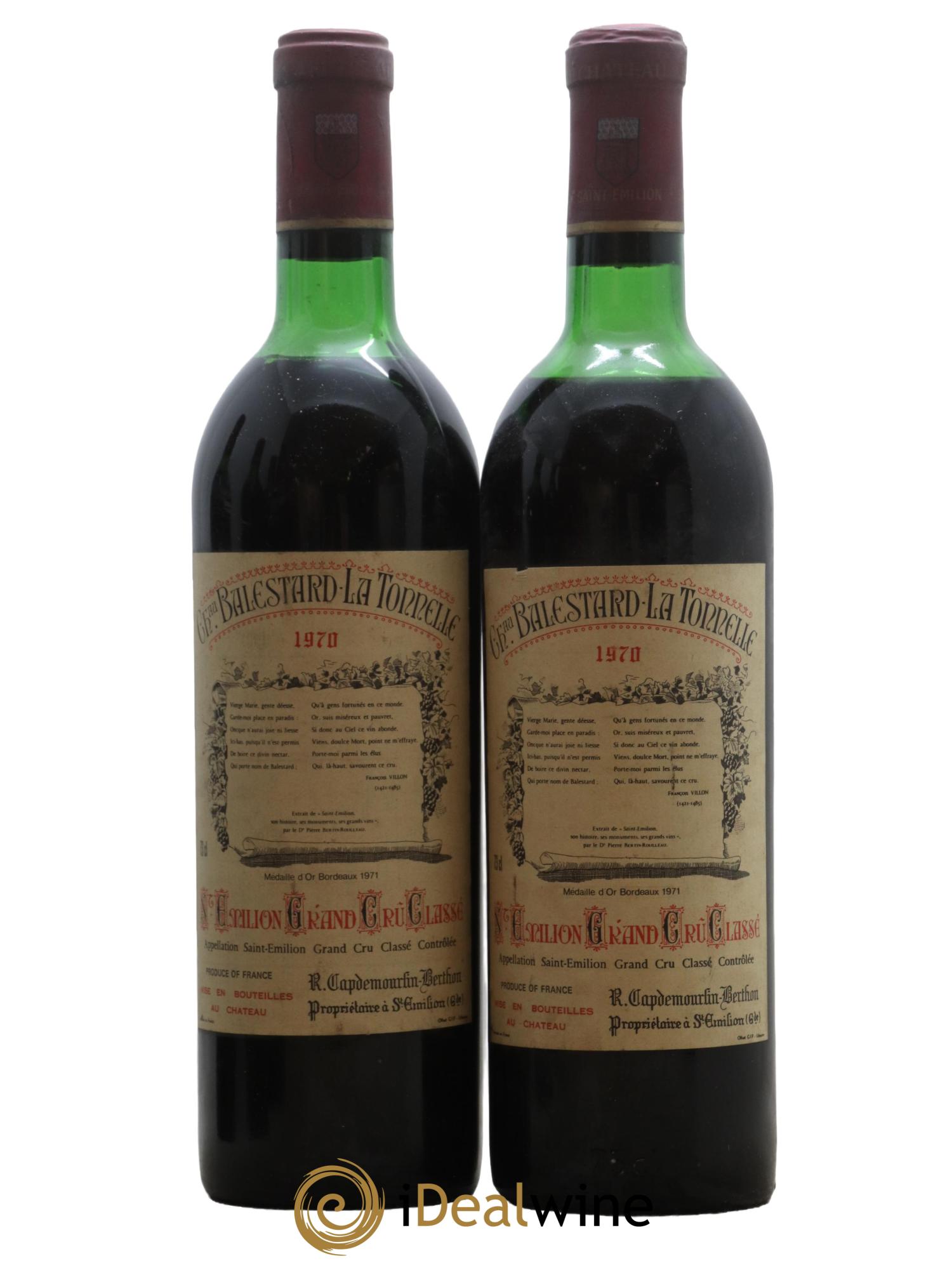 Château Balestard la Tonnelle Grand Cru Classé 1970 - Lot de 2 bouteilles - 0