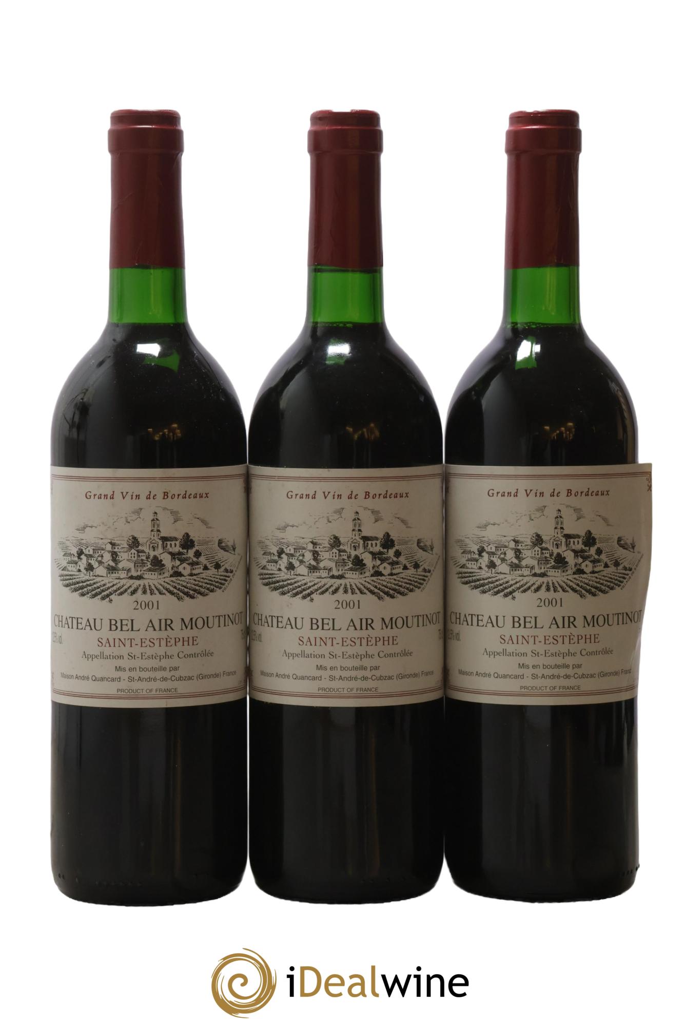 Saint-Estèphe Château Bel Air Moutinot 2001 - Lot de 3 bouteilles - 0