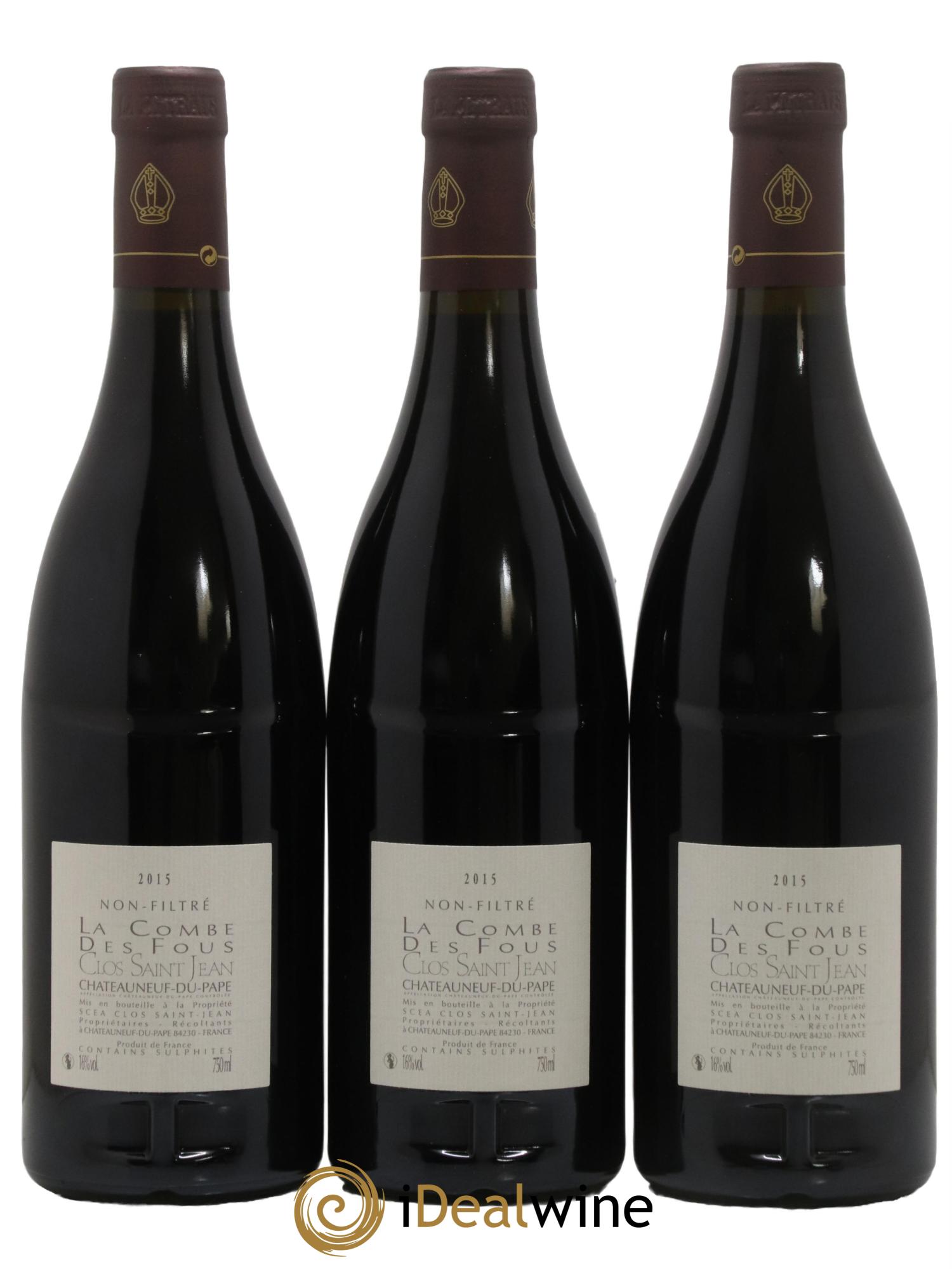 Châteauneuf-du-Pape Clos Saint-Jean La Combe des Fous Pascal et Vincent Maurel 2015 - Lot de 3 bouteilles - 1
