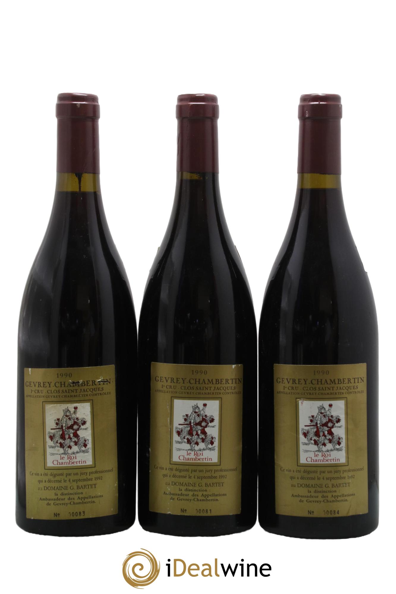Gevrey-Chambertin 1er Cru Clos St-Jacques Domaine Bartet 1990 - Lot de 3 bouteilles - 1