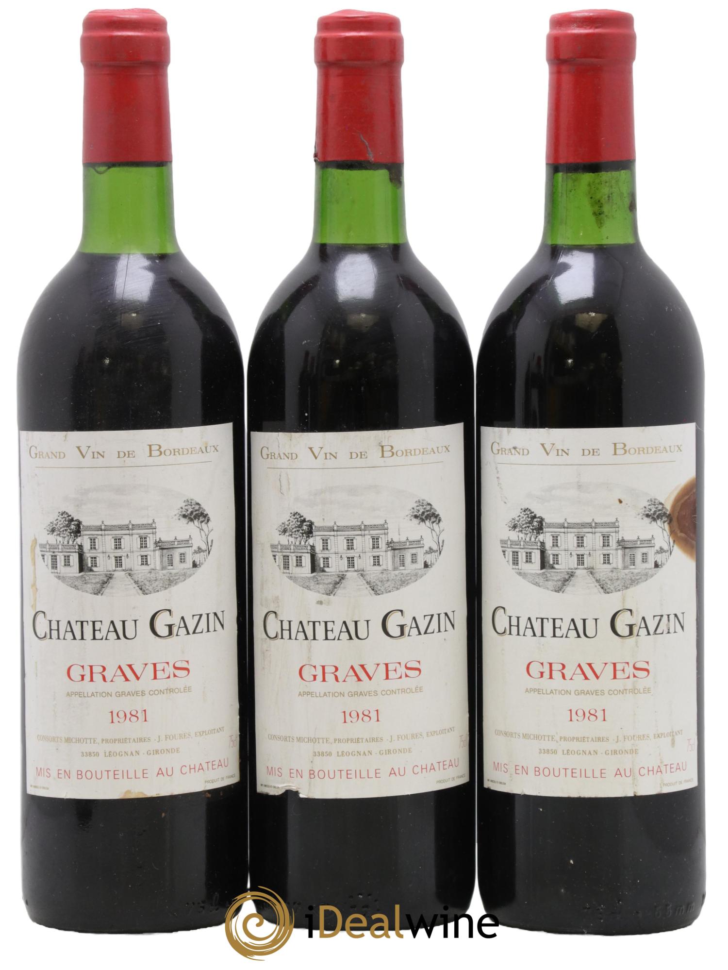Graves Château Gazin 1981 - Lotto di 3 bottiglie - 0