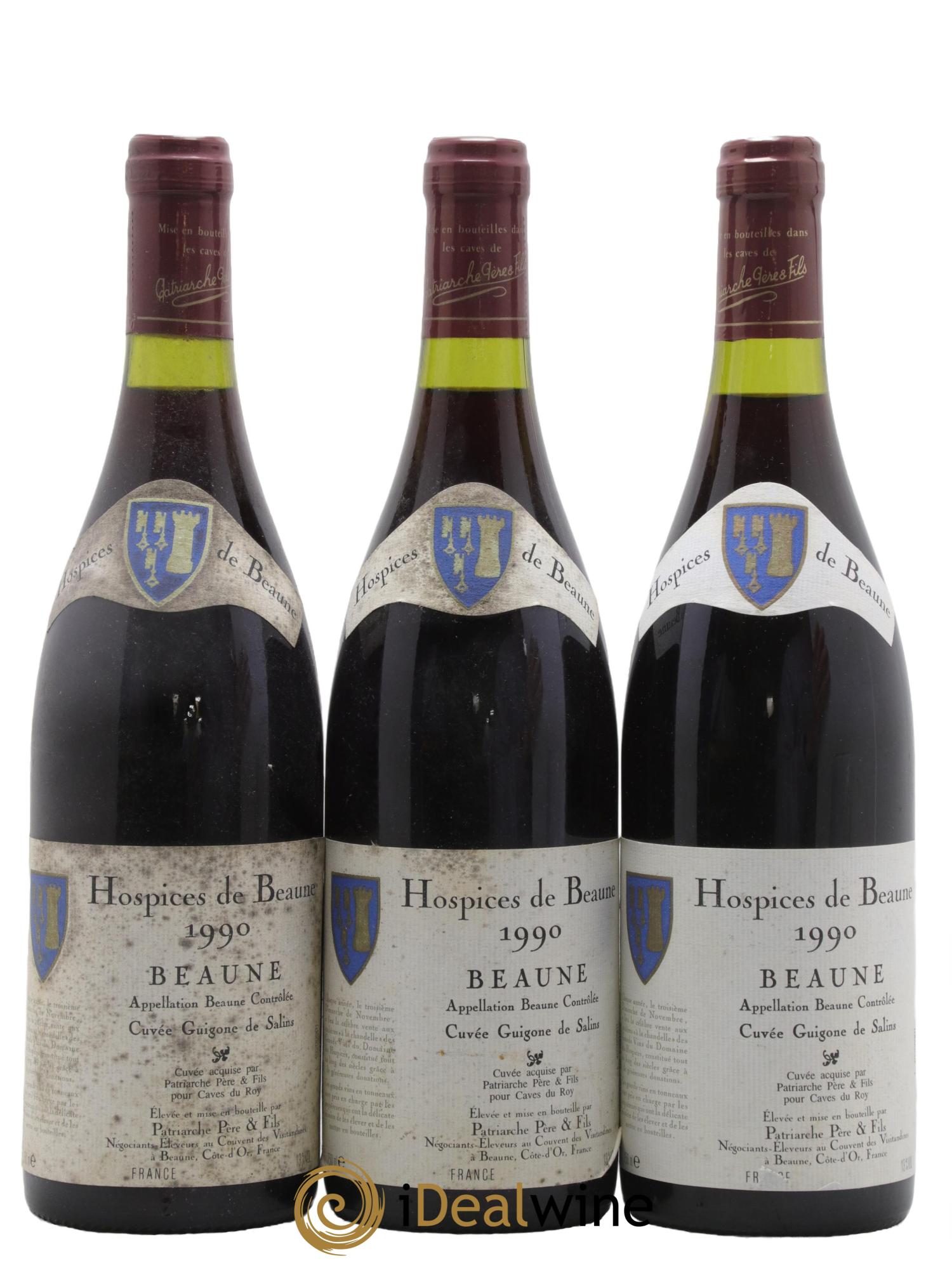 Beaune Guigone de Salins Patriarche Hospices De Beaune 1990 - Lotto di 3 bottiglie - 0