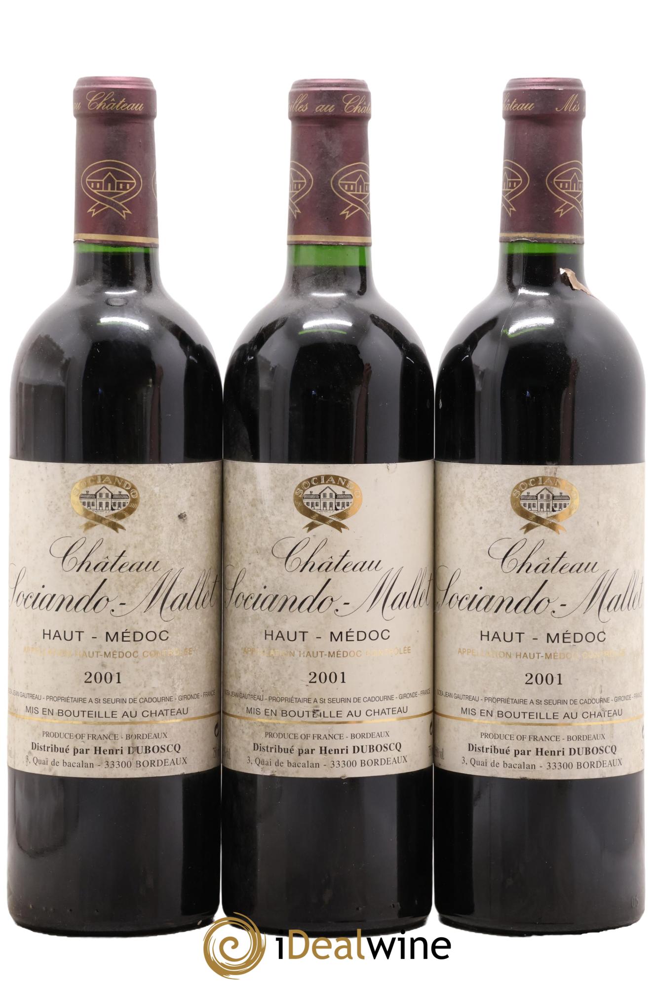 Château Sociando Mallet 2001 - Lot of 3 bottles - 0