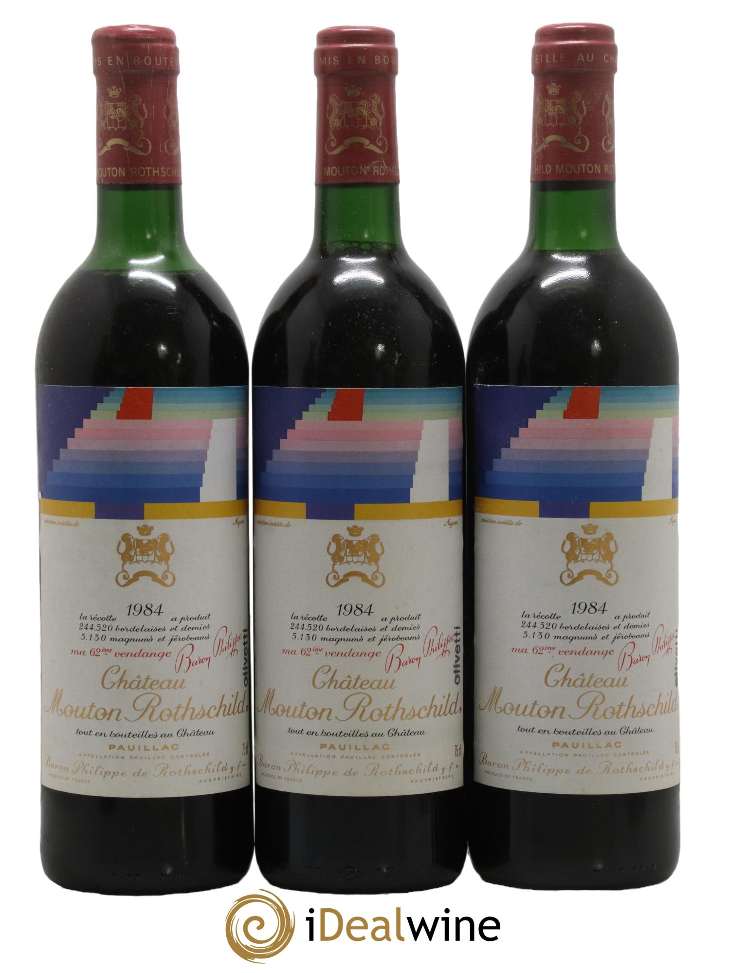Château Mouton Rothschild 1er Grand Cru Classé 1984 - Lot de 3 bouteilles - 0