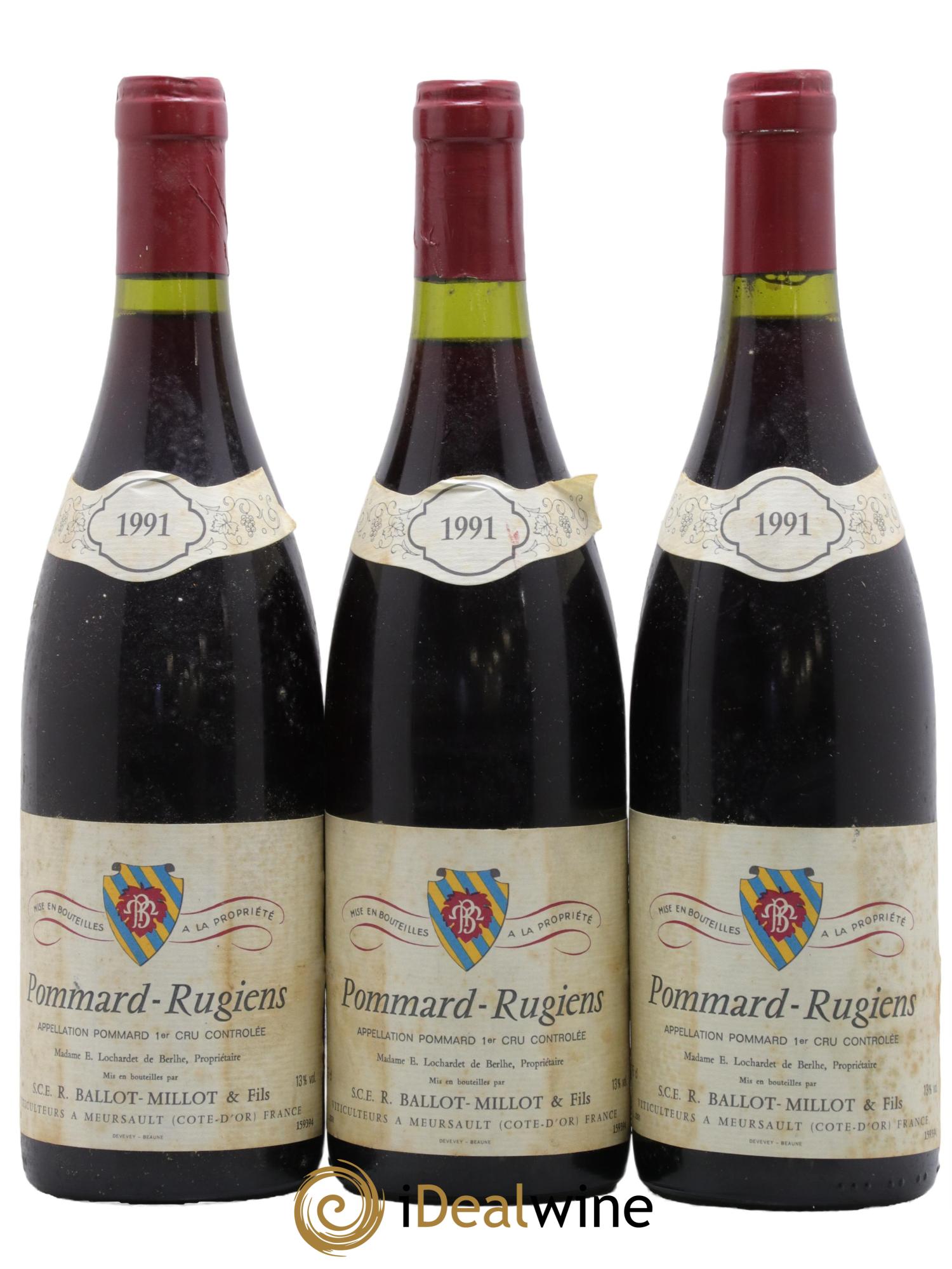 Pommard 1er Cru Rugiens Ballot-Millot 1991 - Lot de 3 bouteilles - 0