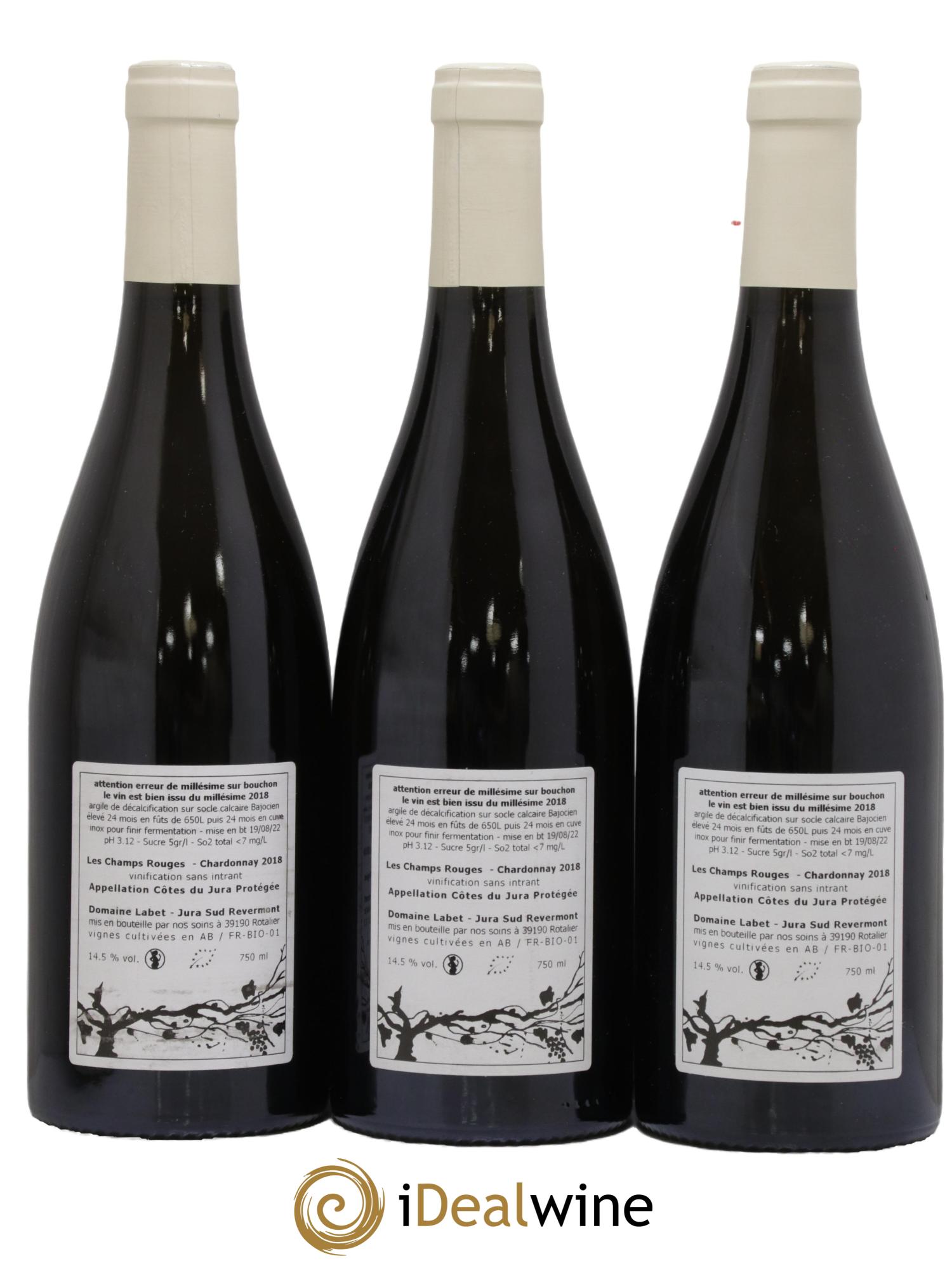 Côtes du Jura Chardonnay Les Champs Rouges Romain - Julien - Charline Labet 2018 - Lot de 3 bouteilles - 1