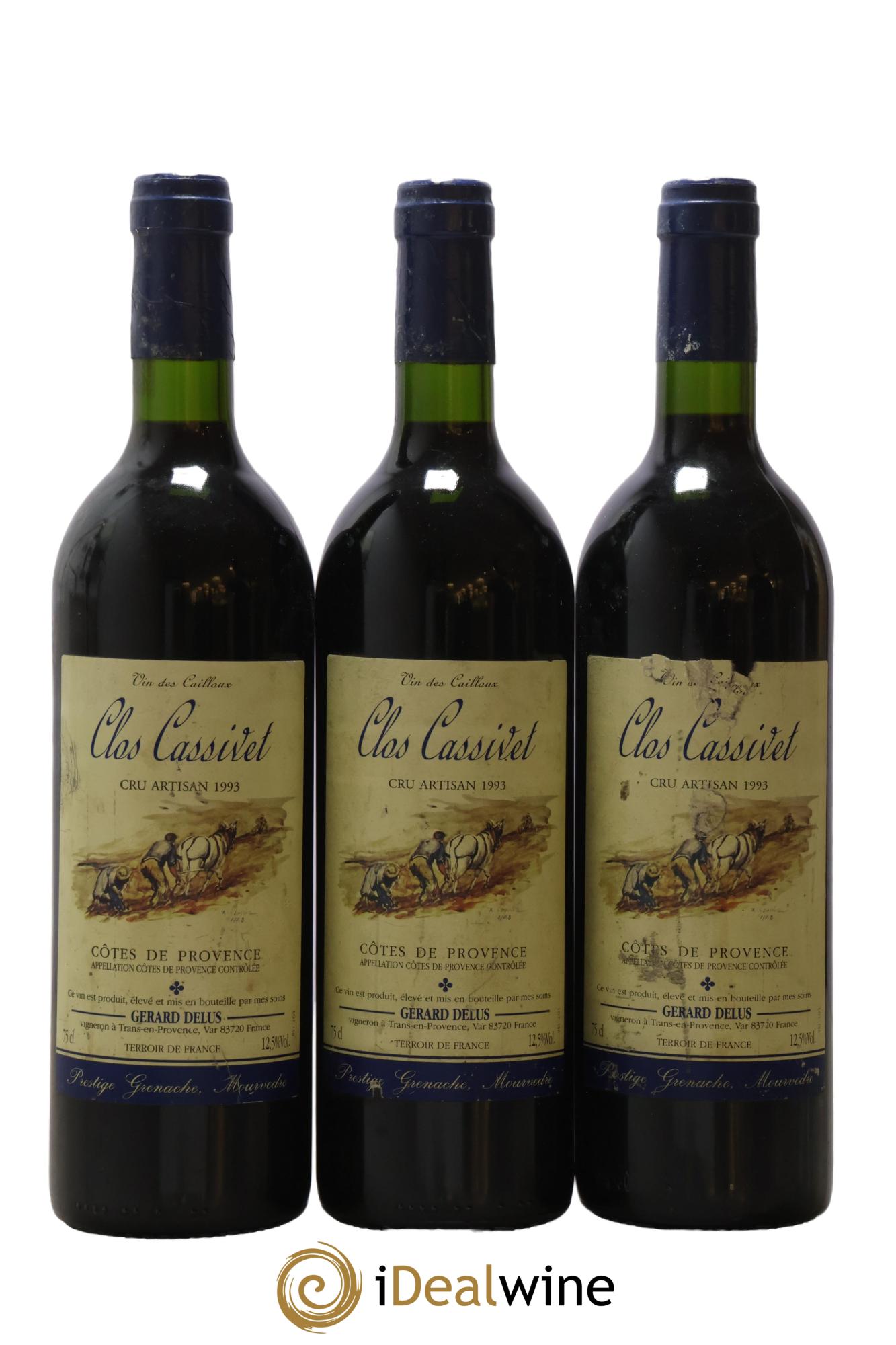 Côtes de Provence Clos Cassivet Gérard Delus 1993 - Lot of 3 bottles - 0