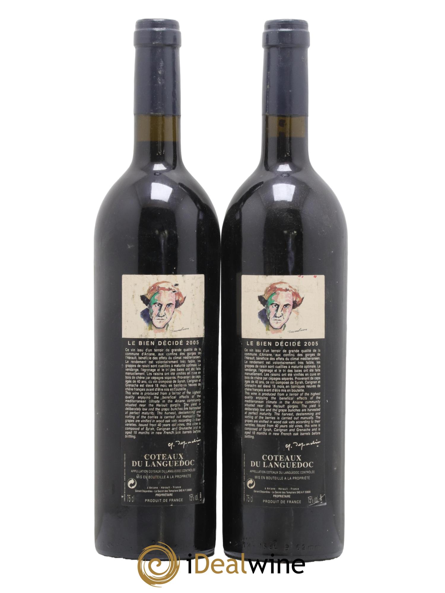 Coteaux du Languedoc Ariane Le Bien Décidé Aniane Gérard Depardieu 2005 - Lot of 2 bottles - 1