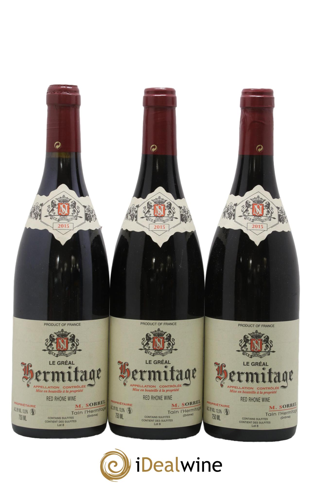 Hermitage Le Gréal Marc Sorrel 2015 - Lot of 3 bottles - 0