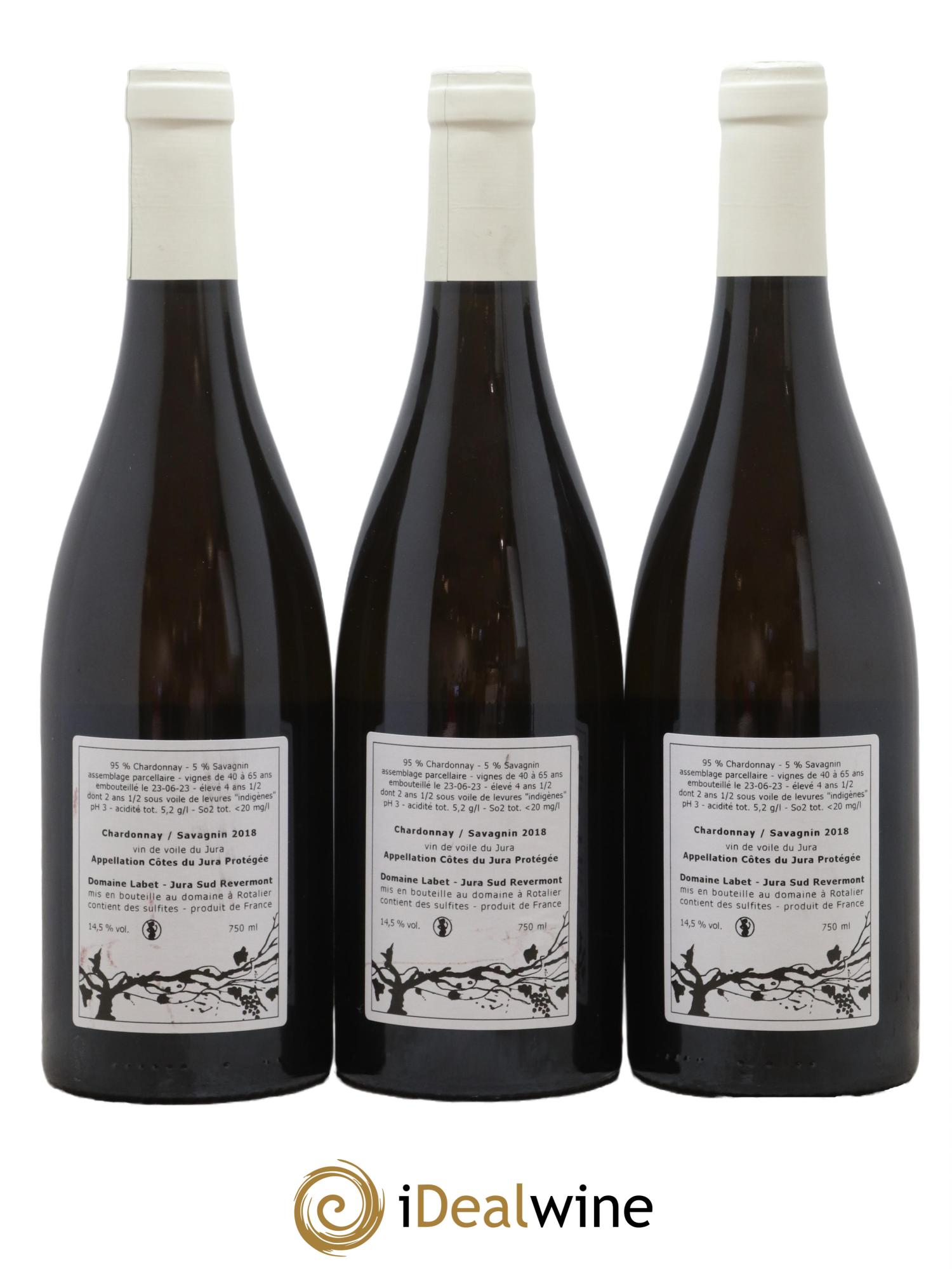 Côtes du Jura Vin de Voile Chardonnay-Savagnin cuvée de garde Romain - Julien - Charline Labet 2018 - Lot de 3 bouteilles - 1