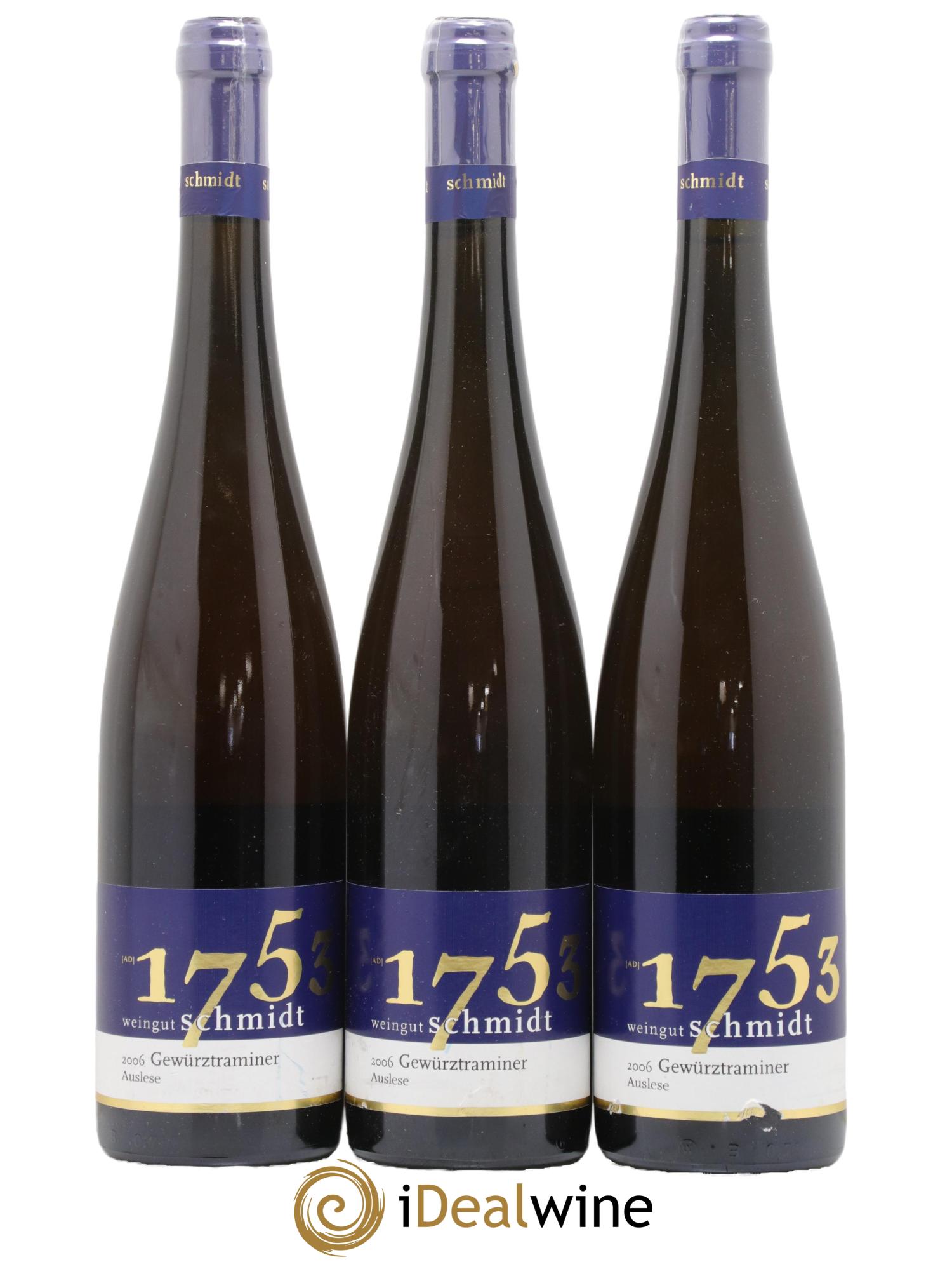 Allemagne Nahe Gewurztraminer Auslese 1753 Weingut Schmidt 2006 - Lot de 3 bouteilles - 0
