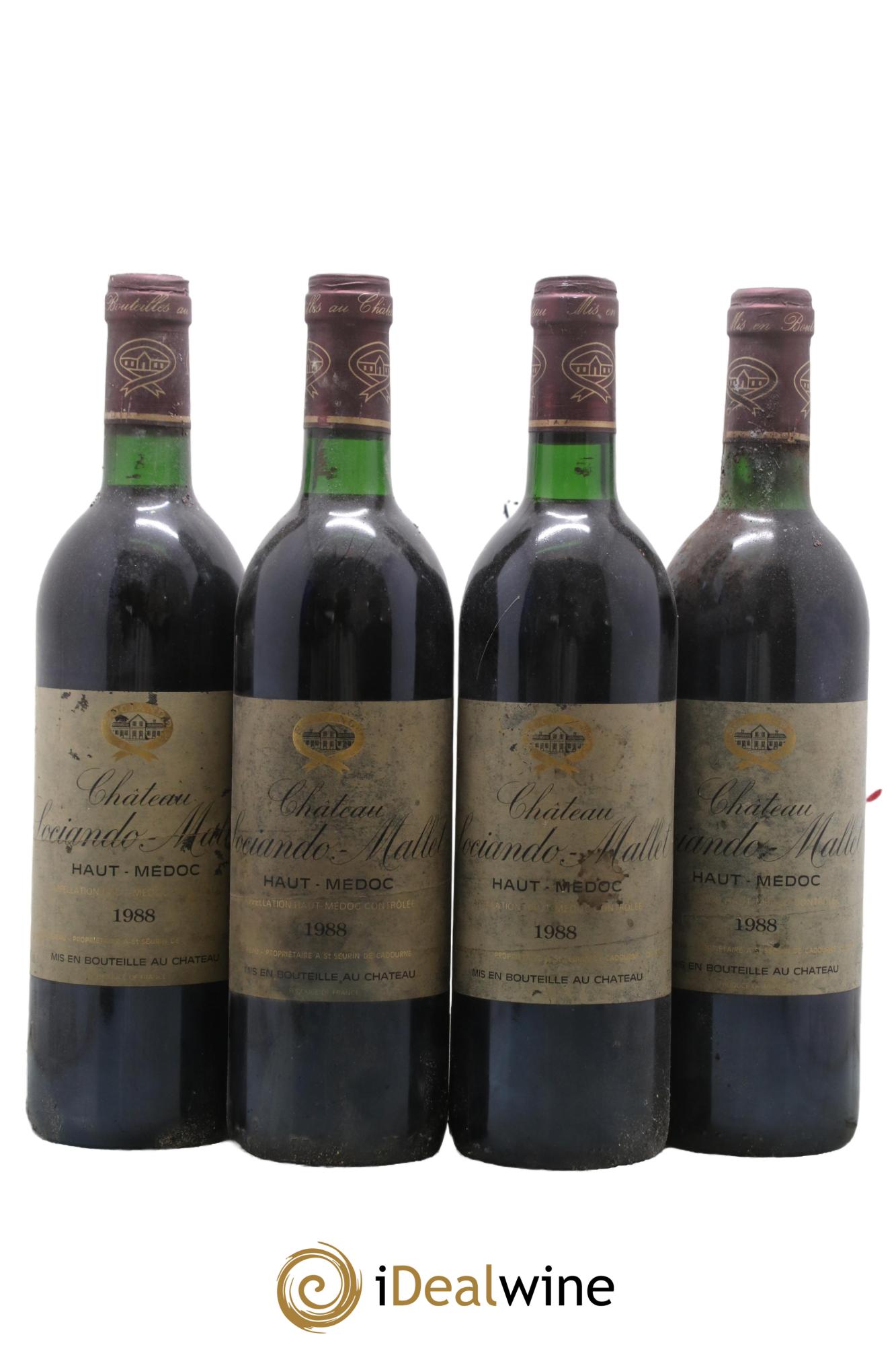 Château Sociando Mallet 1988 - Lotto di 4 bottiglie - 0