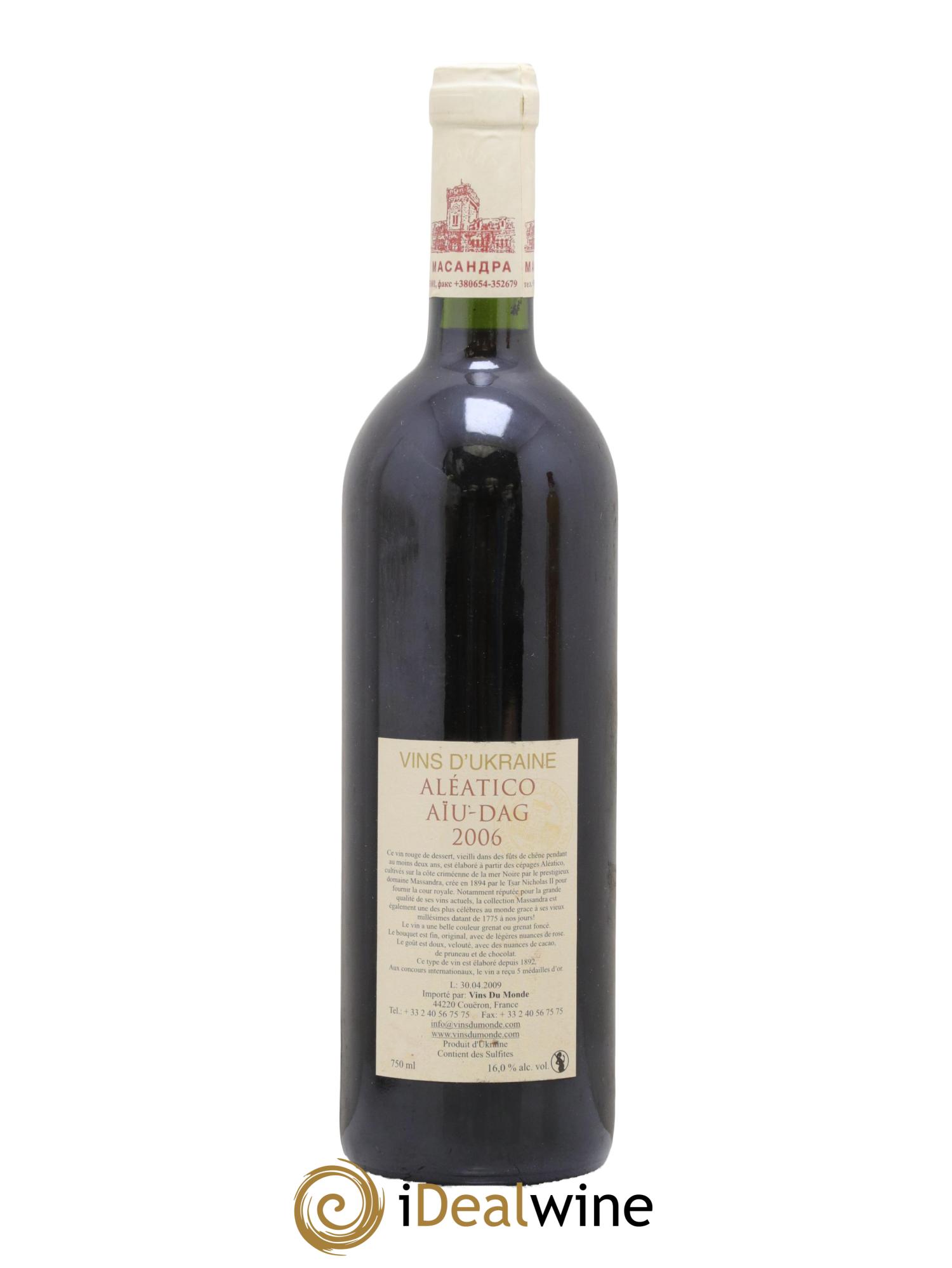 Vins Etrangers Ukraine Massandra Aléatico Aïu-Dag. 2006 - Lot de 1 bouteille - 1