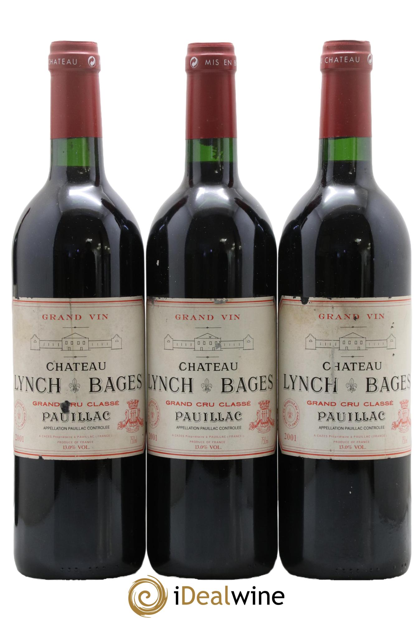 Château Lynch Bages 5ème Grand Cru Classé 2001 - Lot de 3 bouteilles - 0