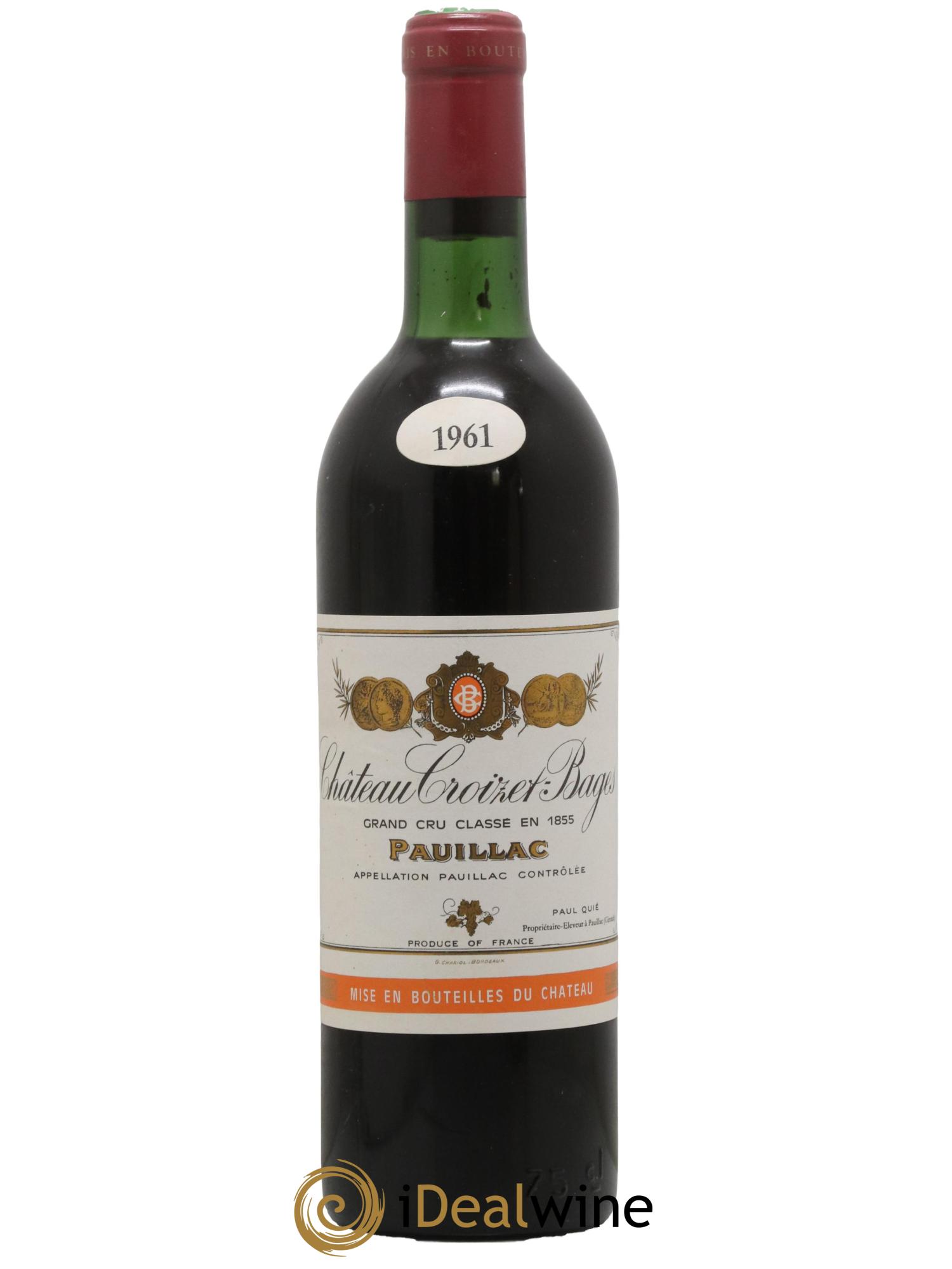 Château Croizet Bages 5ème Grand Cru Classé 1961 - Lot de 1 bouteille - 0