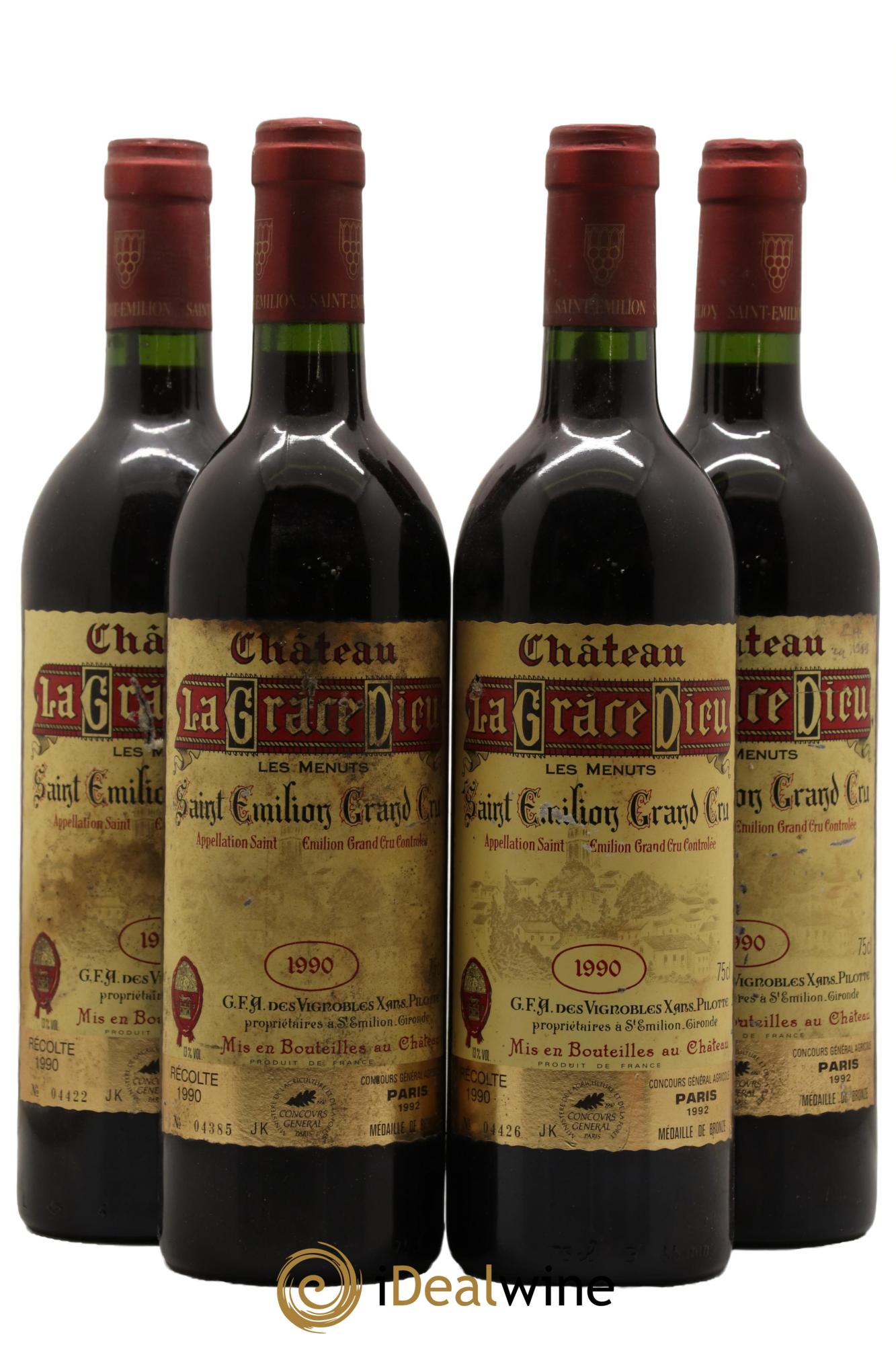 Château la Grâce Dieu les Menuts 1990 - Lot de 4 bouteilles - 0