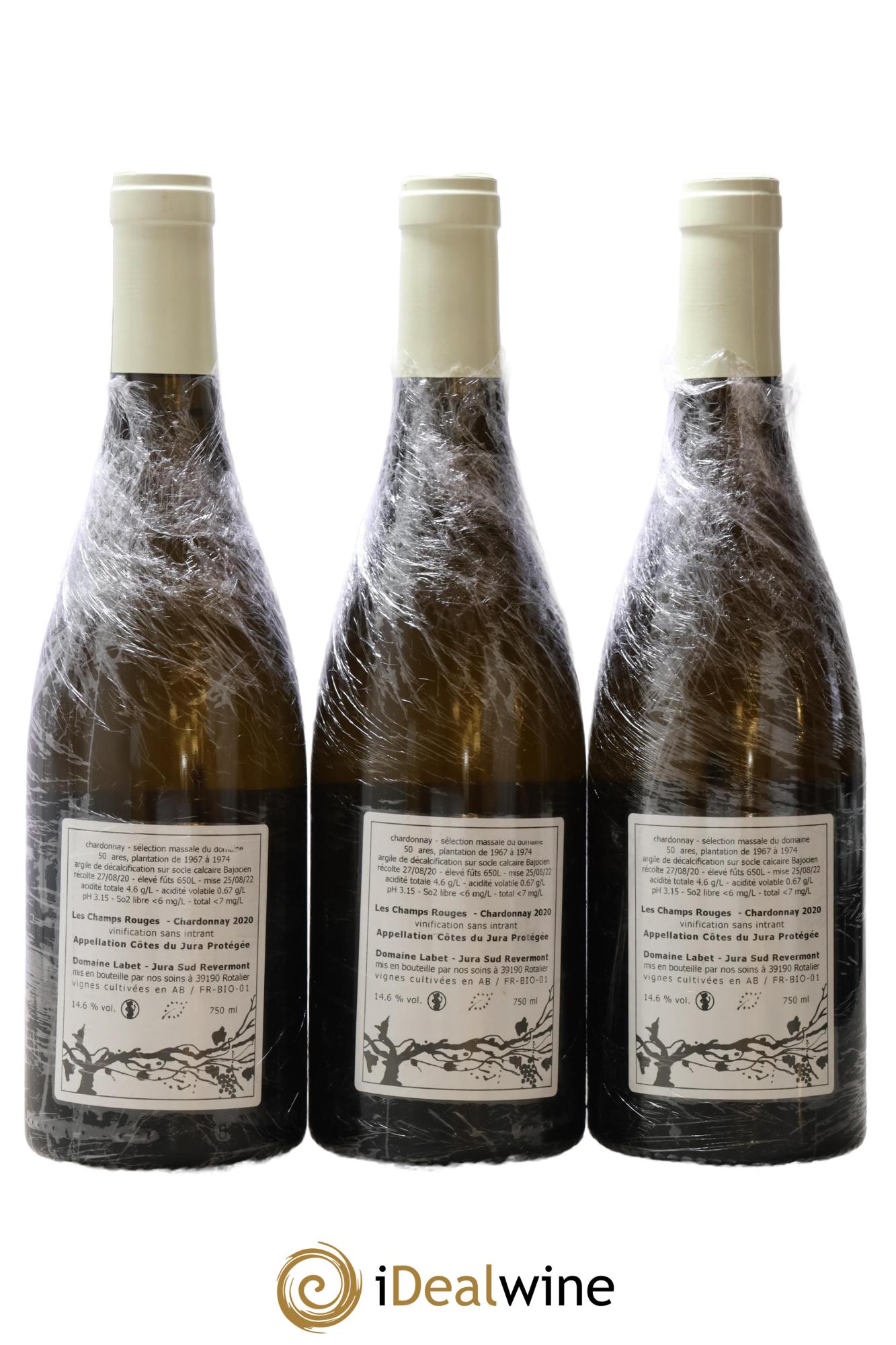 Côtes du Jura Chardonnay Les Champs Rouges Romain - Julien  - Charline Labet 2020 - Lot de 3 bouteilles - 1