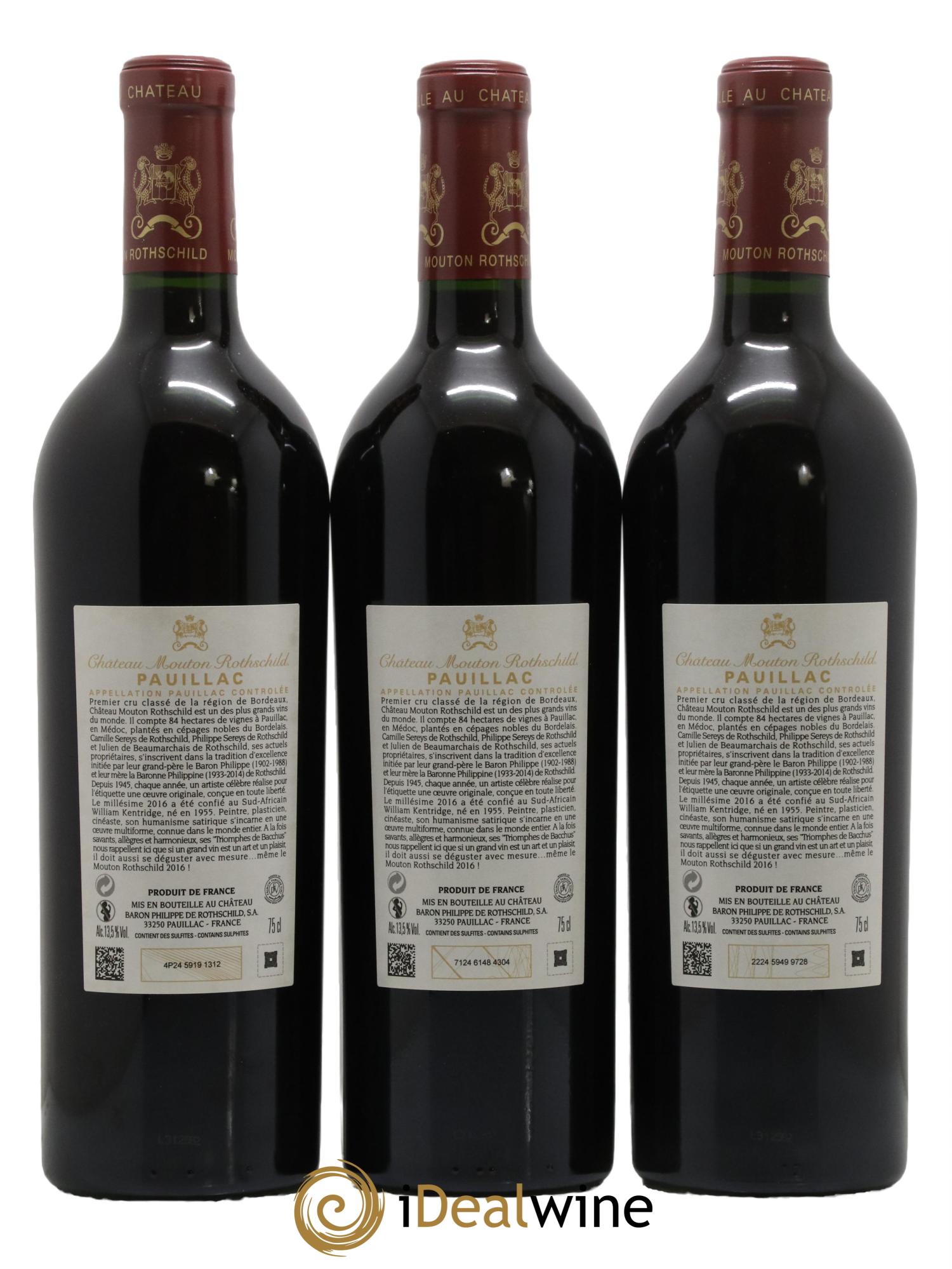 Château Mouton Rothschild 1er Grand Cru Classé 2016 - Lot de 3 bouteilles - 1
