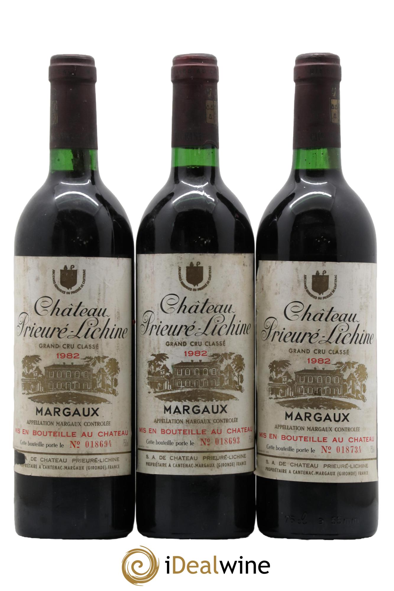 Château Prieuré Lichine 4ème Grand Cru Classé 1982 - Lot de 3 bouteilles - 0