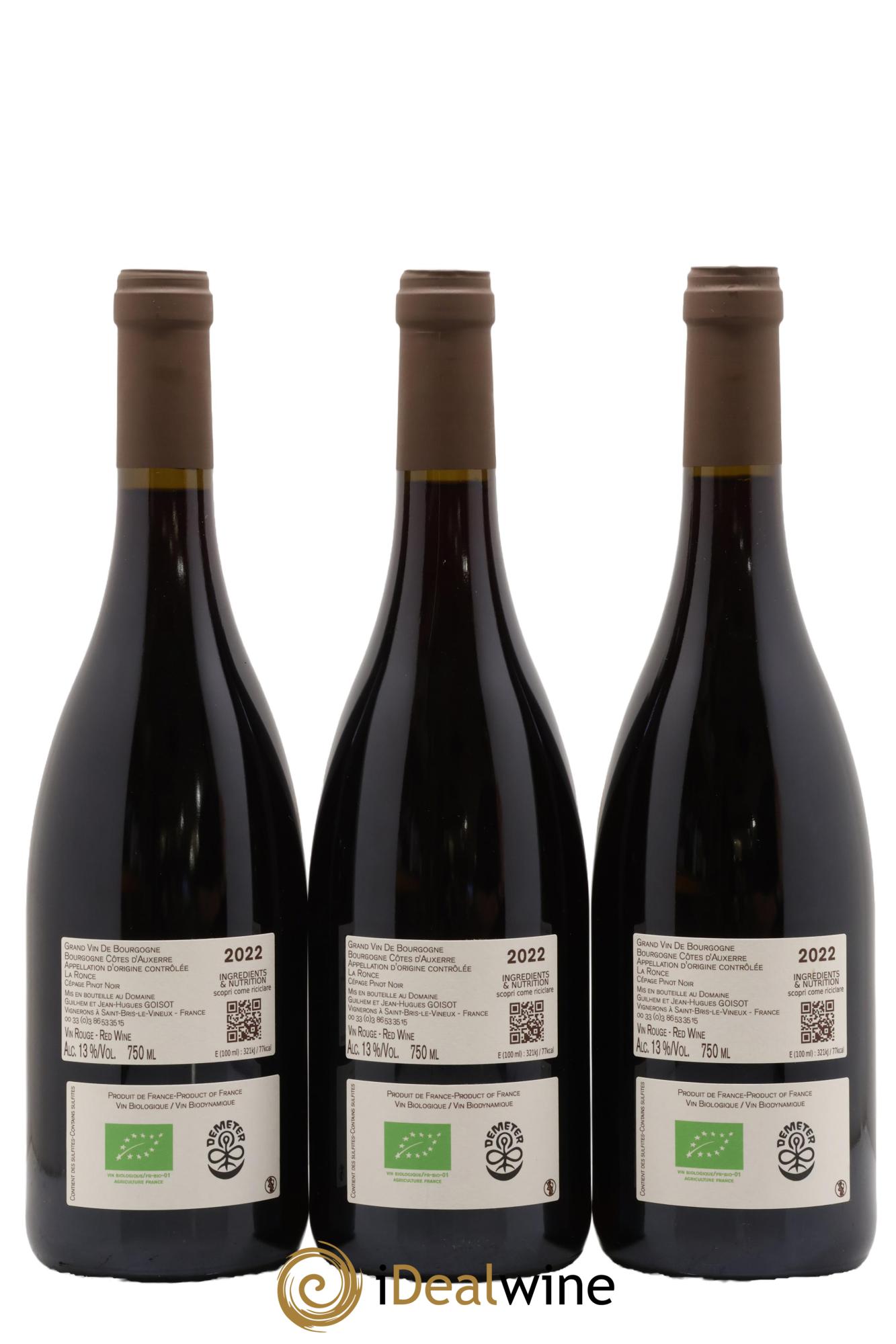 Bourgogne Côtes d'Auxerre La Ronce Goisot 2022 - Lot of 3 bottles - 1