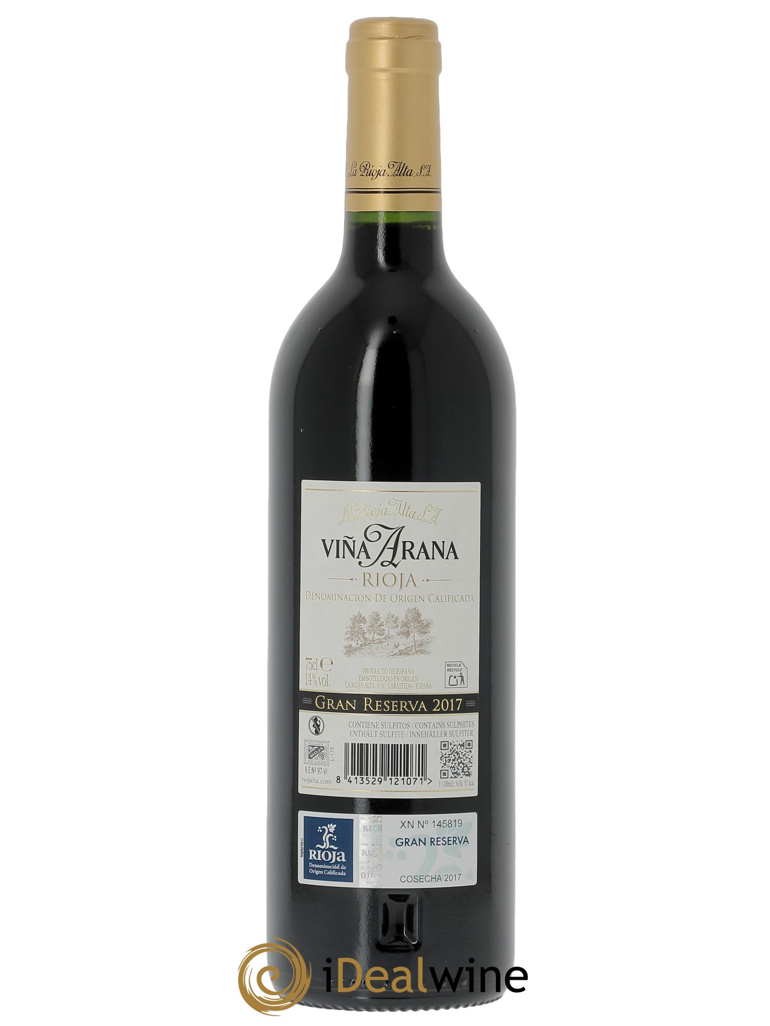 Rioja DOCa Vina Arana Gran Reserva La Rioja Alta 2017 - Lot de 1 bouteille - 1