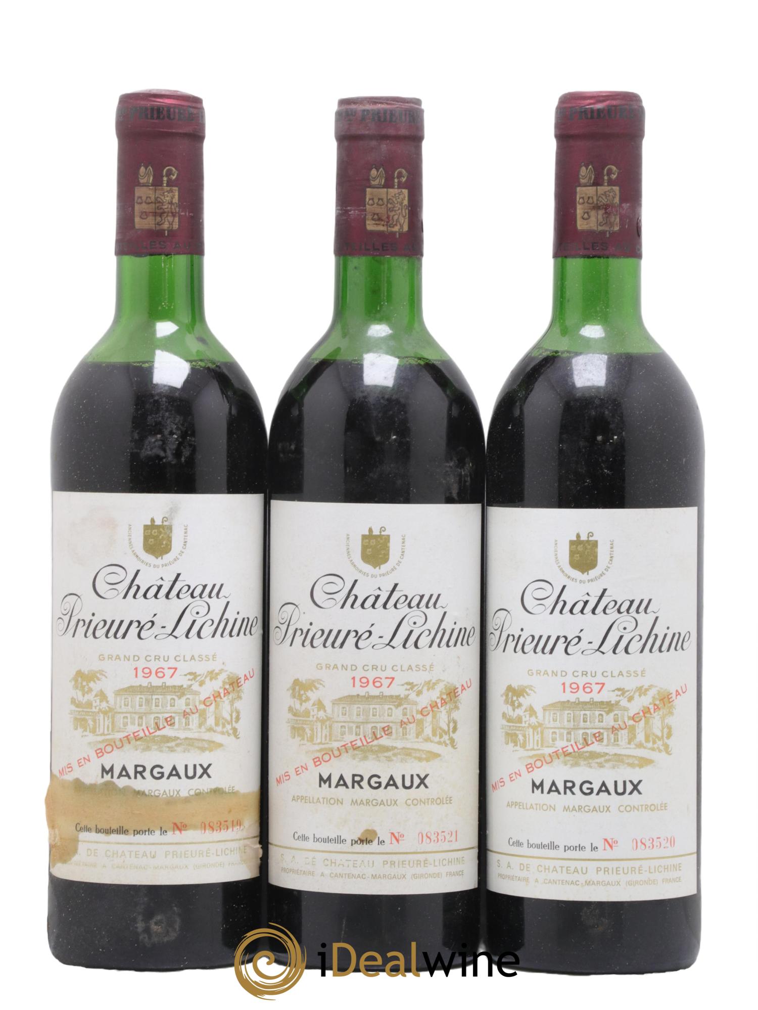 Château Prieuré Lichine 4ème Grand Cru Classé 1967 - Lot de 3 bouteilles - 0