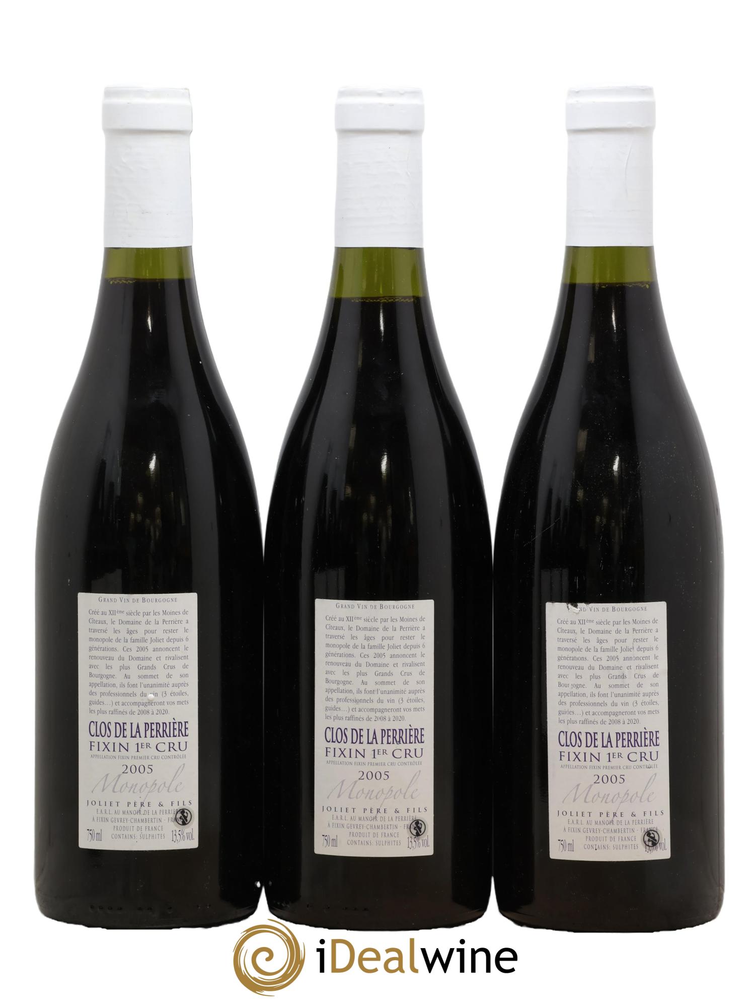 Fixin 1er Cru Clos de la Perrière Joliet Père & Fils (Domaine) 2005 - Lotto di 3 bottiglie - 1