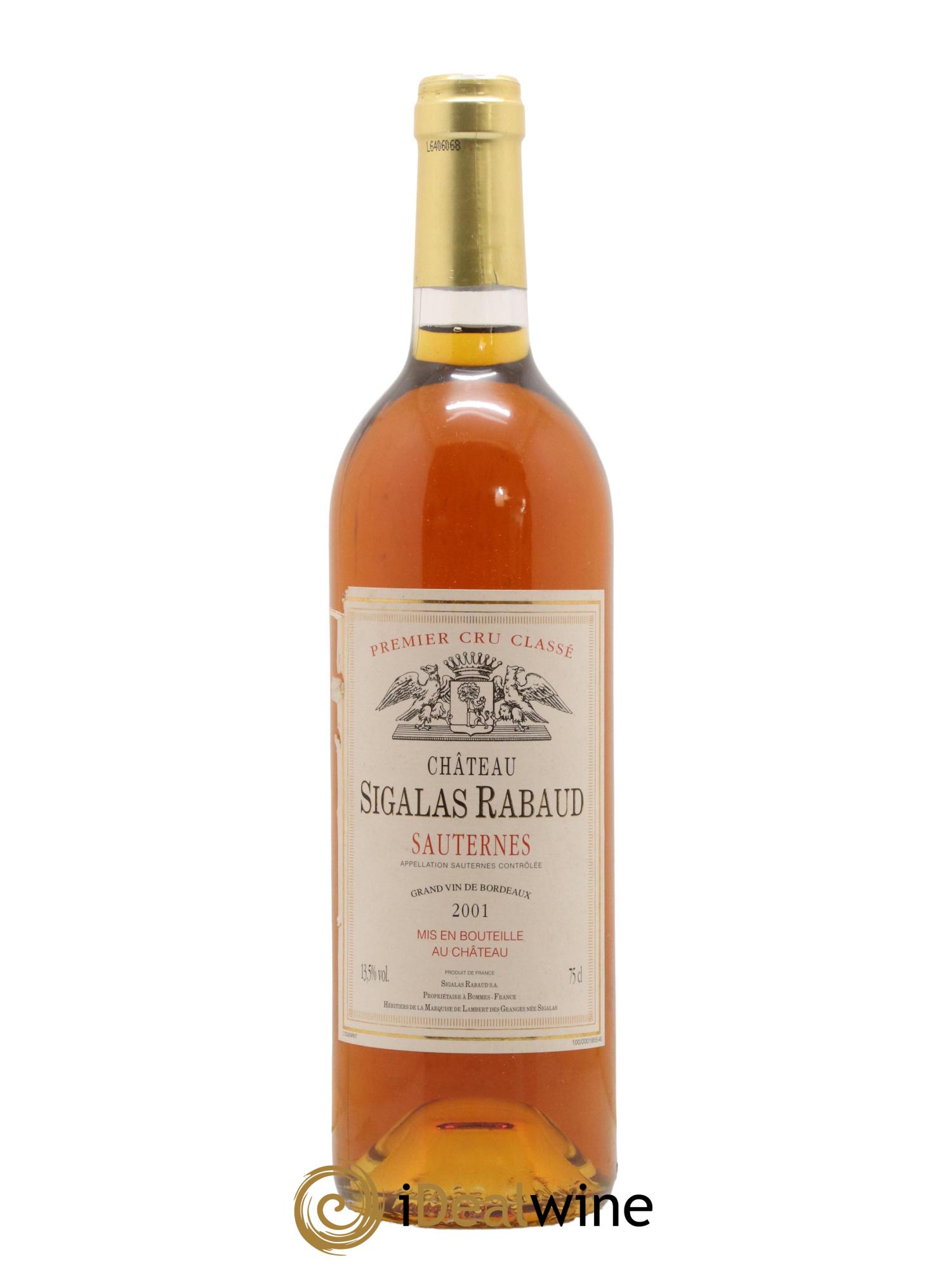 Château Sigalas Rabaud 1er Grand Cru Classé 2001 - Posten von 1 Flasche - 0