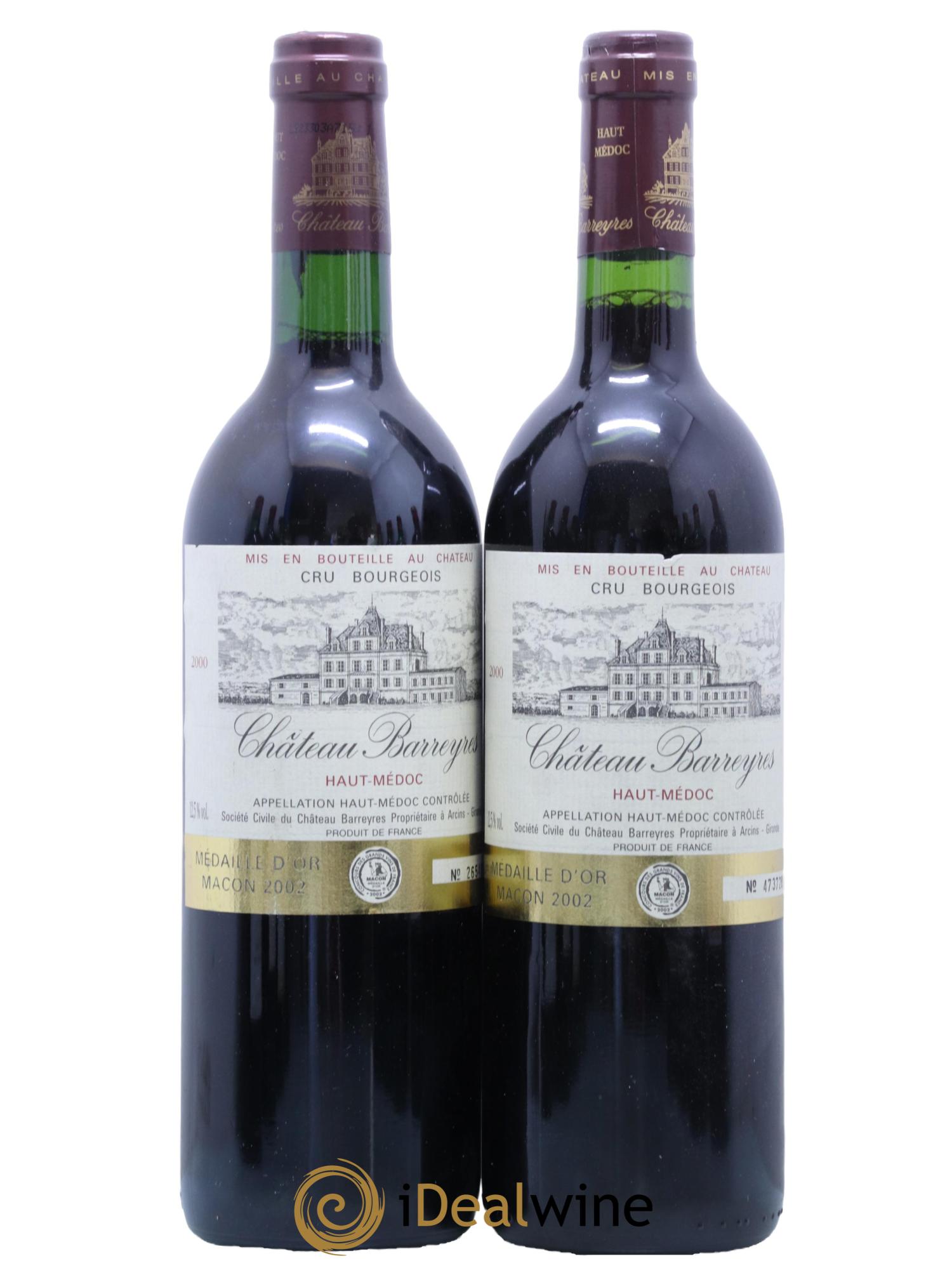 Château Barreyres Cru Bourgeois 2000 - Lot de 2 bouteilles - 0