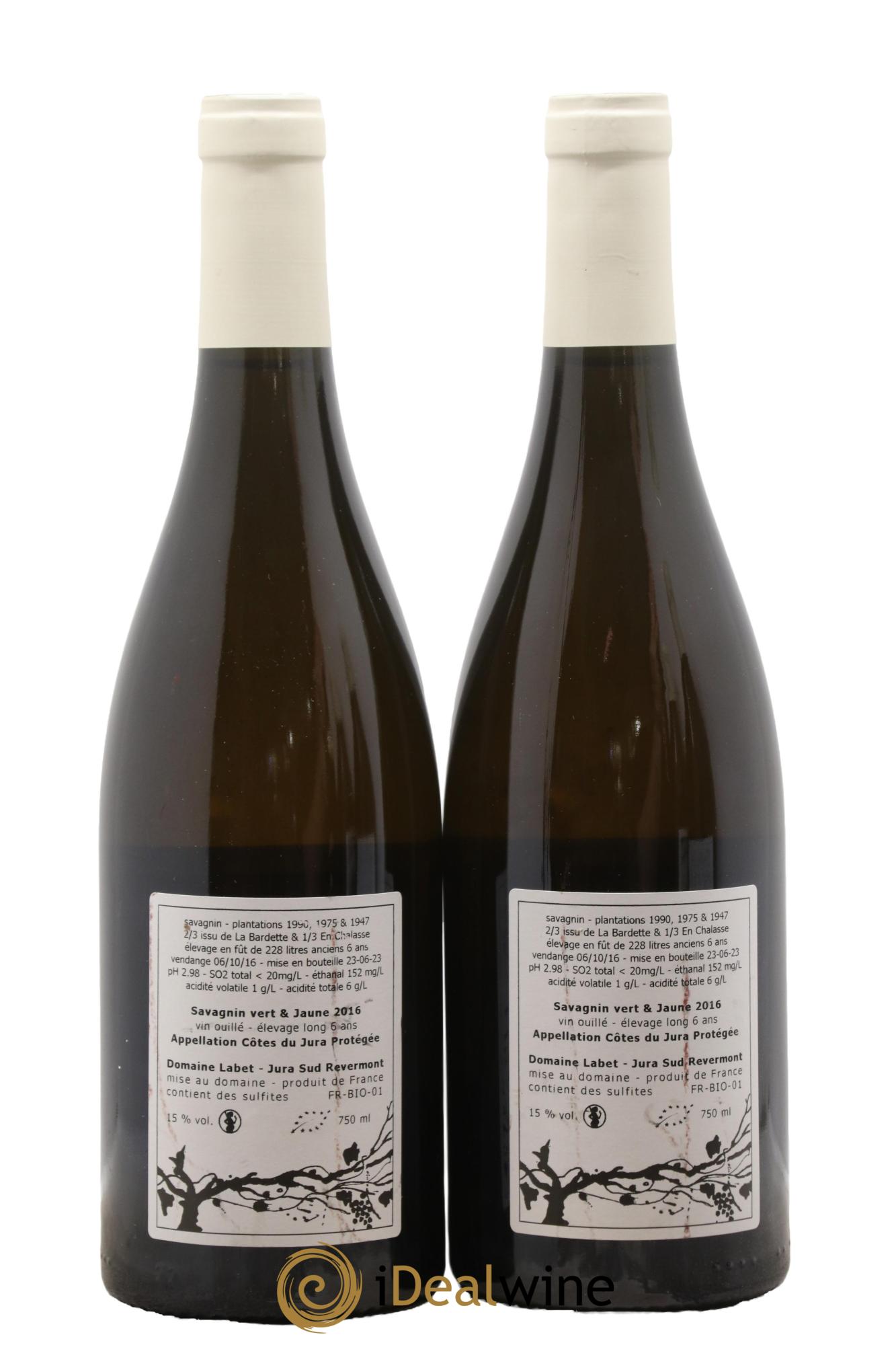 Côtes du Jura Savagnin vert & jaune élevage long Romain - Julien  - Charline Labet 2016 - Lot of 2 bottles - 1