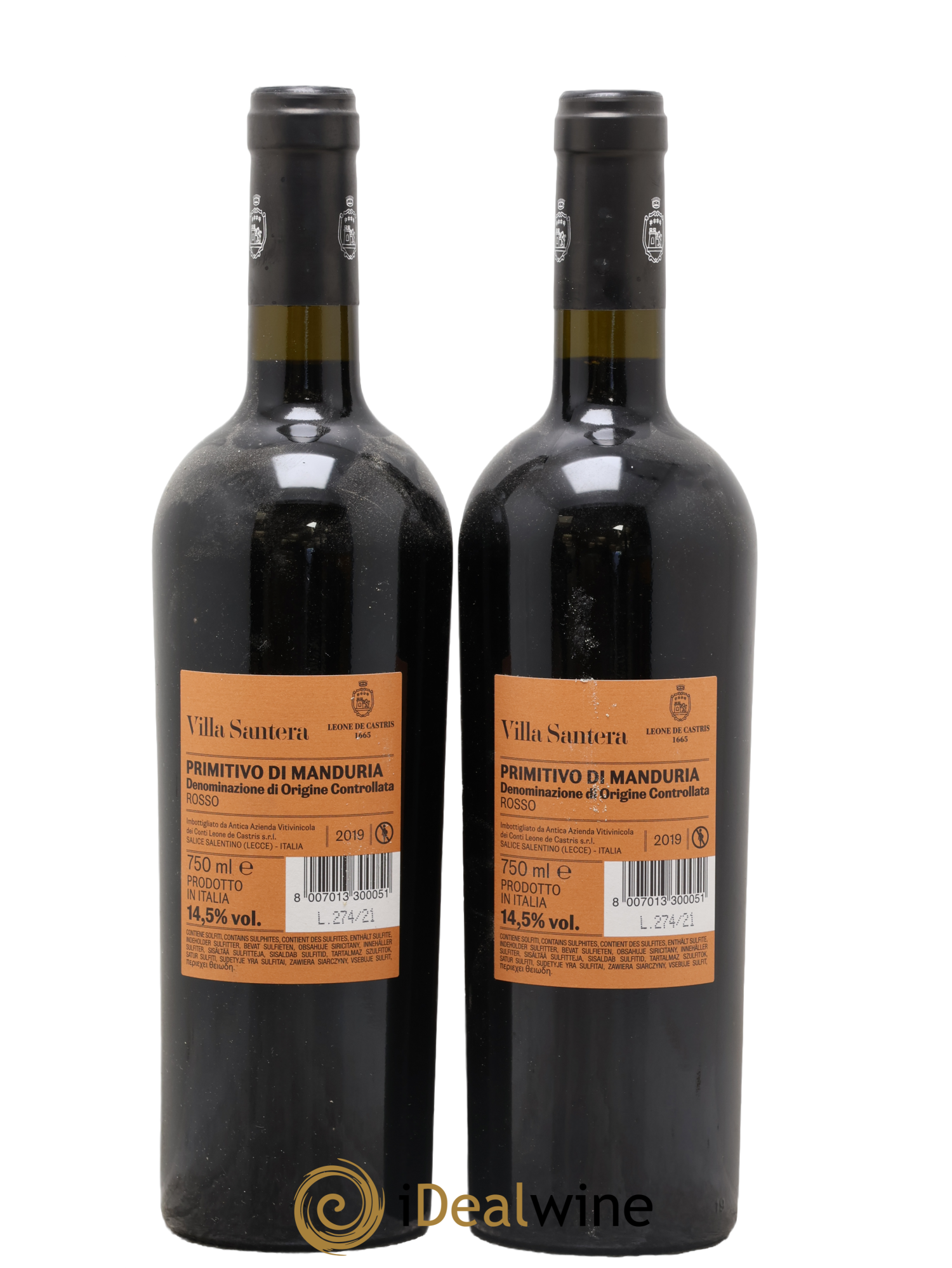 Italie Villa Santera Primitivo di Manduria Leone De Castris 2019 - Lot of 2 bottles - 1
